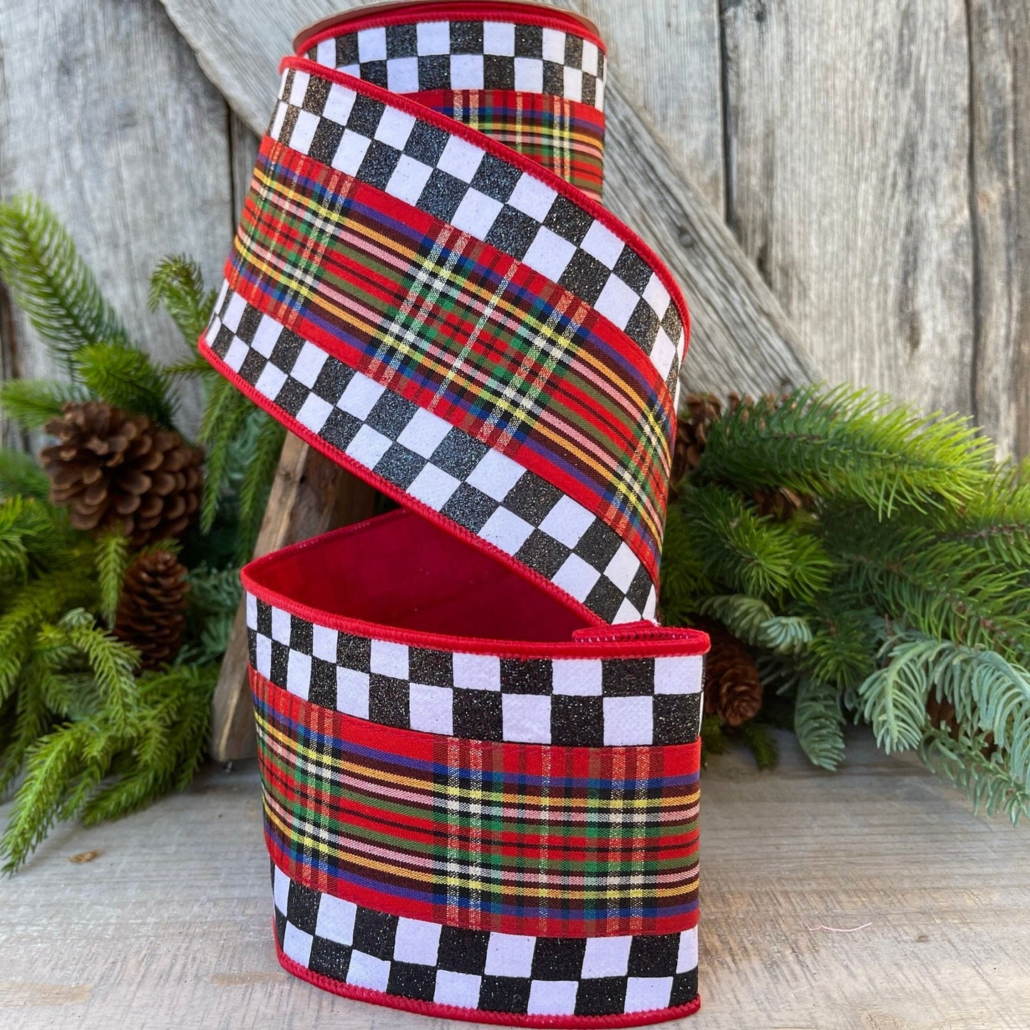 4" Christmas Checks and Plaid Ribbon, Farrisilk ribbon