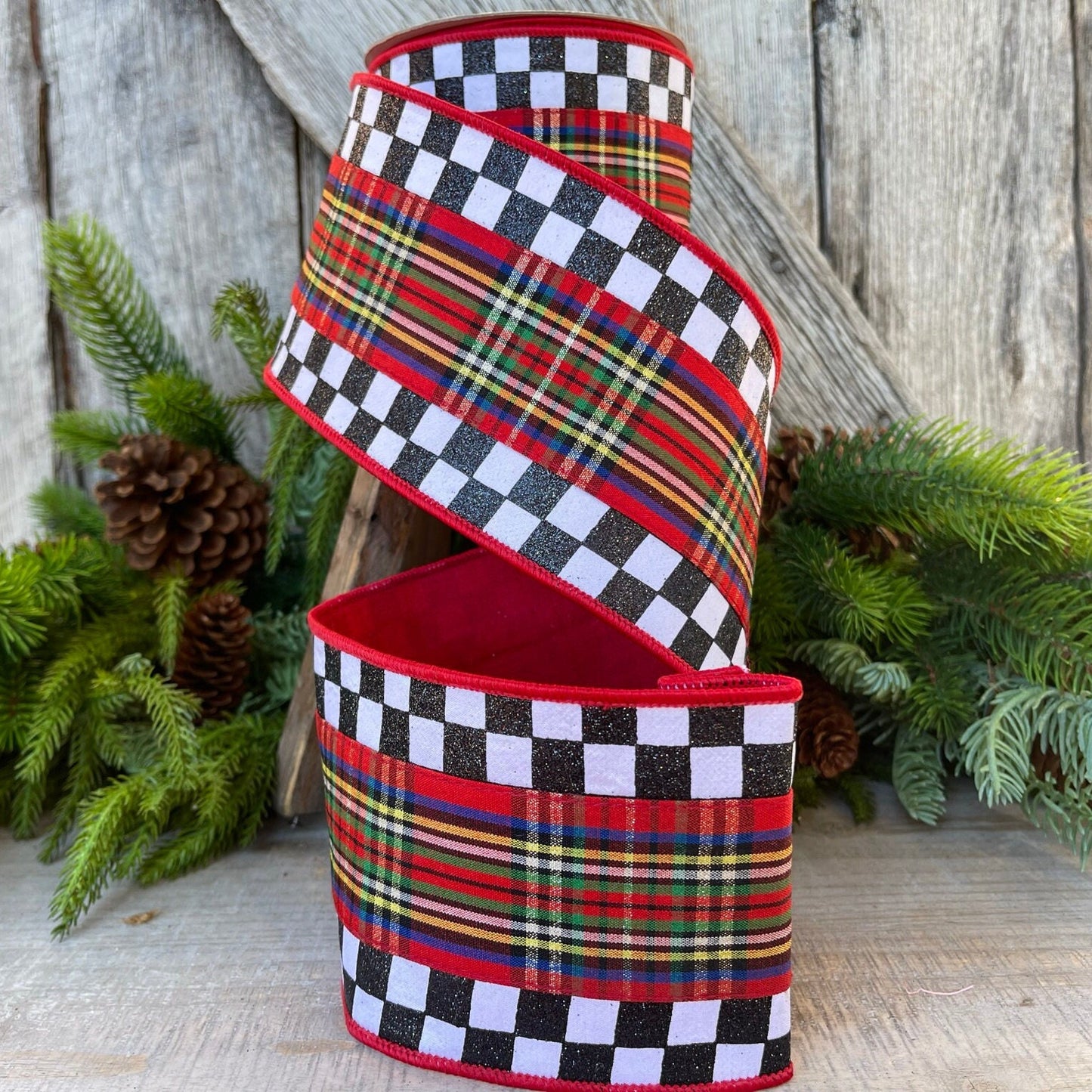 4" Christmas Checks and Plaid Ribbon, Farrisilk ribbon