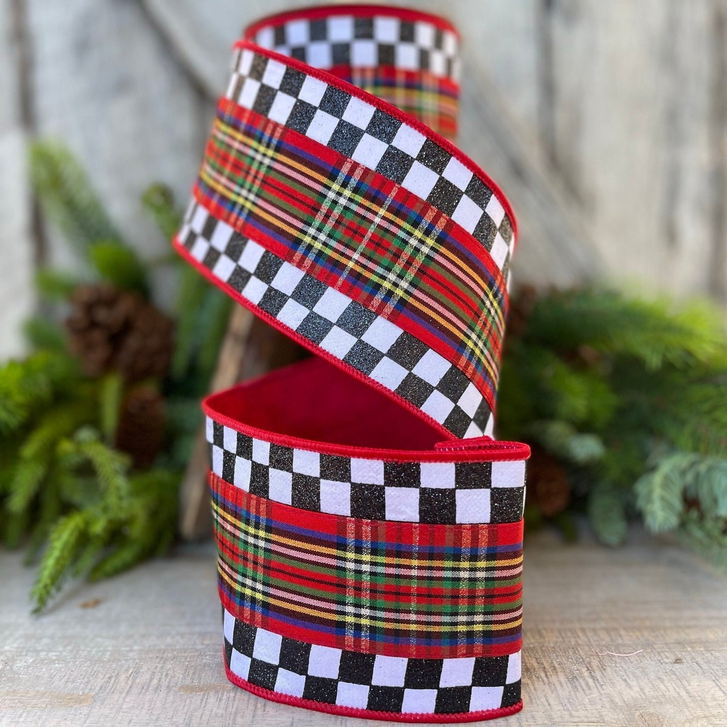 4" Christmas Checks and Plaid Ribbon, Farrisilk ribbon
