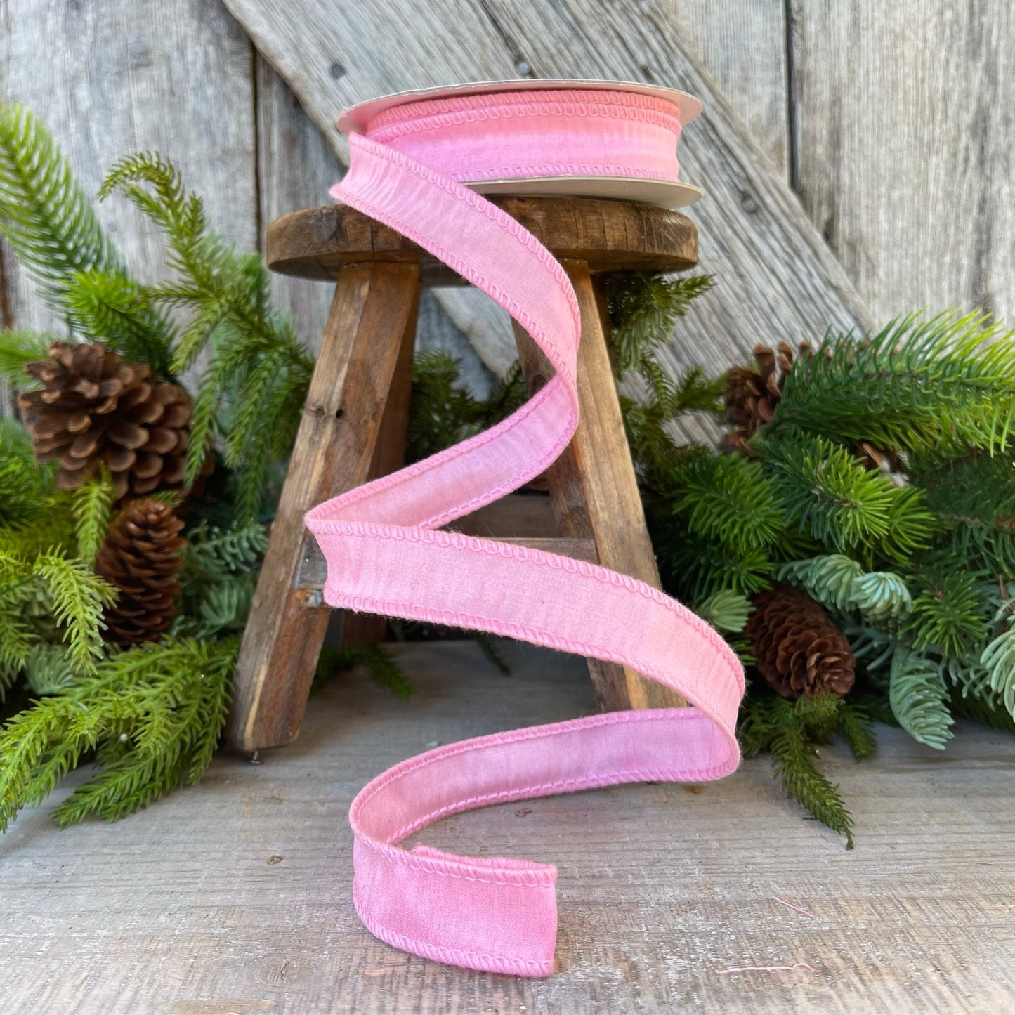 7/8" Pink Dupioni Ribbon, Wired Ribbon, Narrow Ribbon