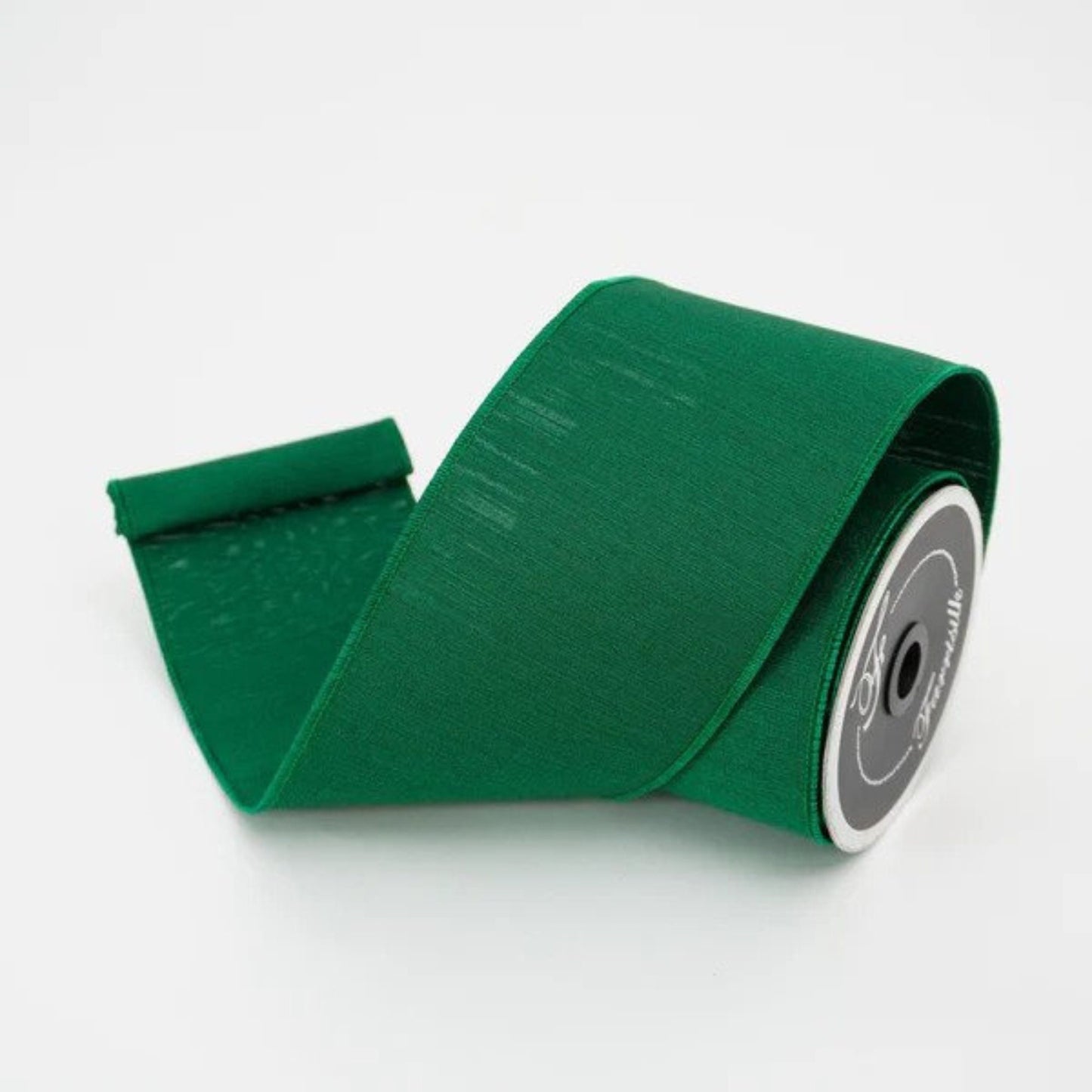 4" Emerald Green Shabby Silk, Farrisilk Ribbon, Wired Ribbon