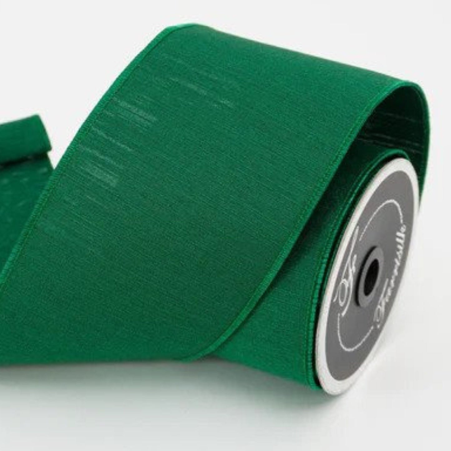 4" Emerald Green Shabby Silk, Farrisilk Ribbon, Wired Ribbon