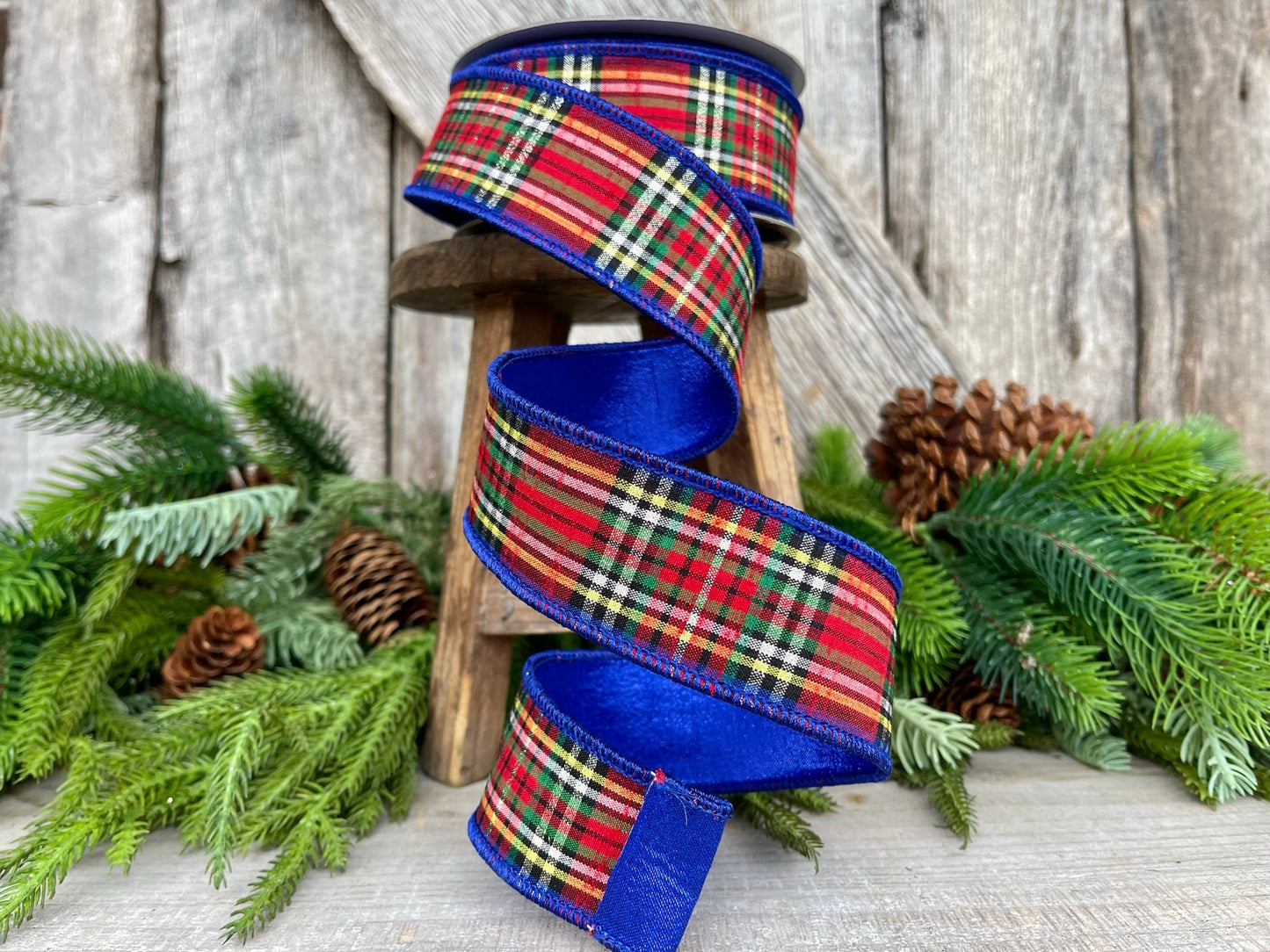 1.5" Blue Caroler Plaid RIbbon, Farrisilk Ribbon