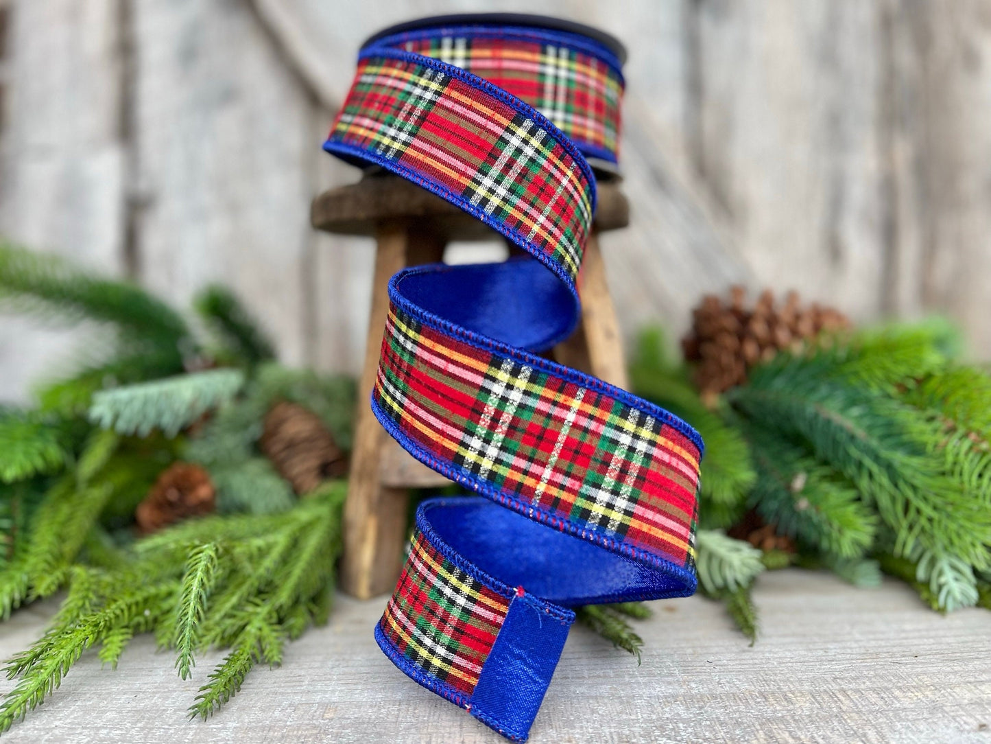 1.5" Blue Caroler Plaid RIbbon, Farrisilk Ribbon