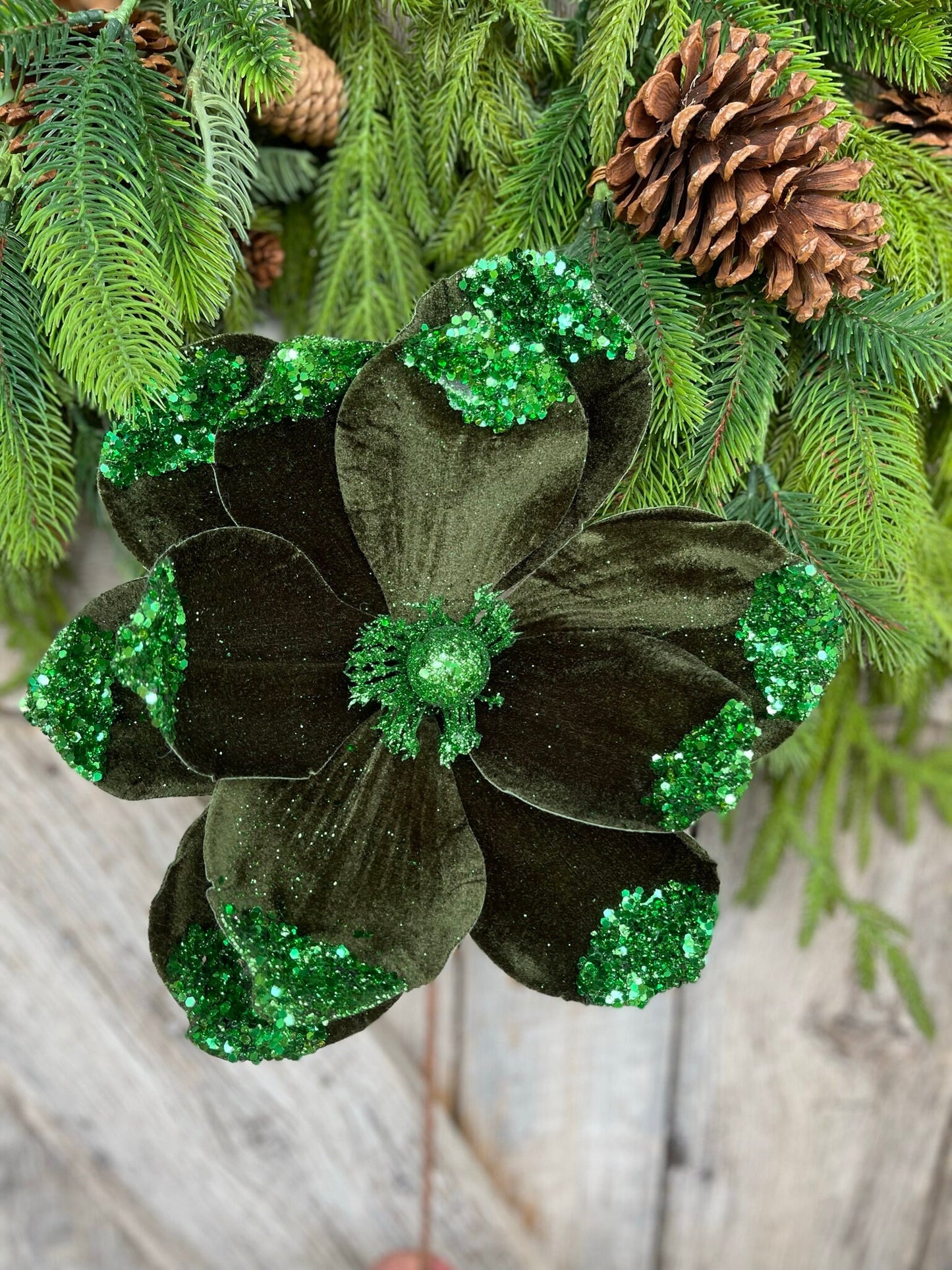 21" Emerald Green Velvet Magnolia, Christmas Magnolia