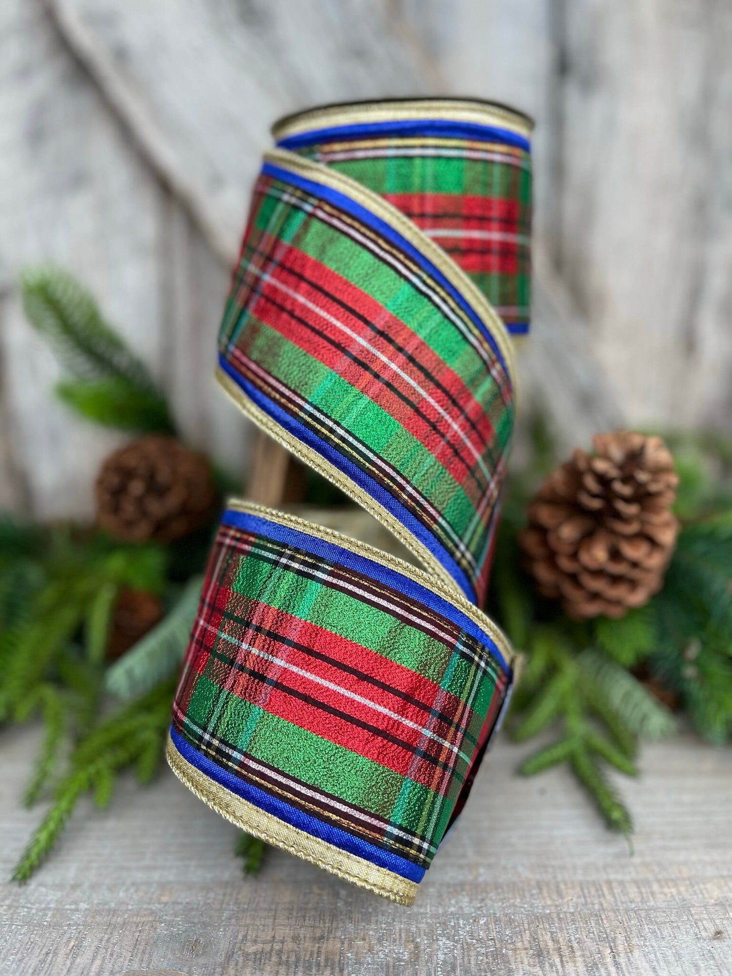 4" Traditional CHristmas Plaid, Farrisilk Ribbon, Red Blue Chirstmas Plaid RIbbon