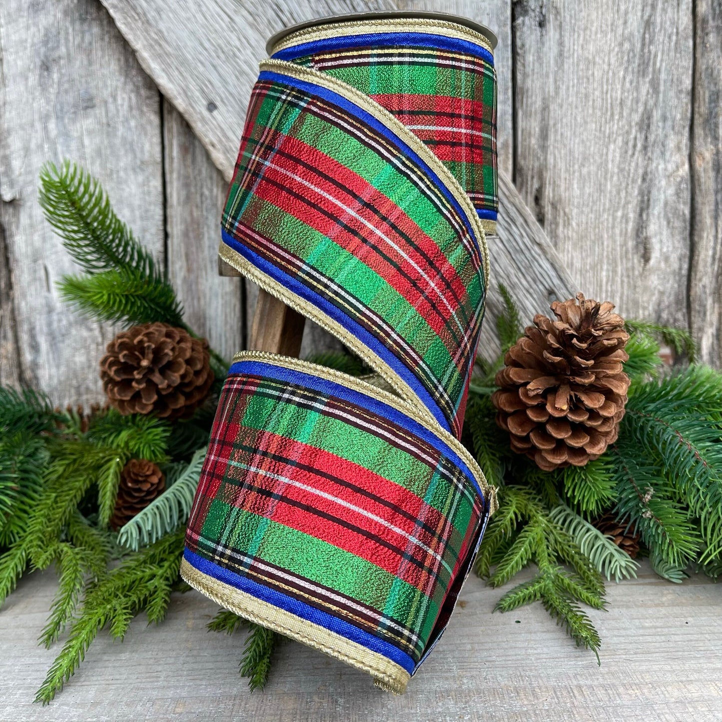 4" Traditional CHristmas Plaid, Farrisilk Ribbon, Red Blue Chirstmas Plaid RIbbon