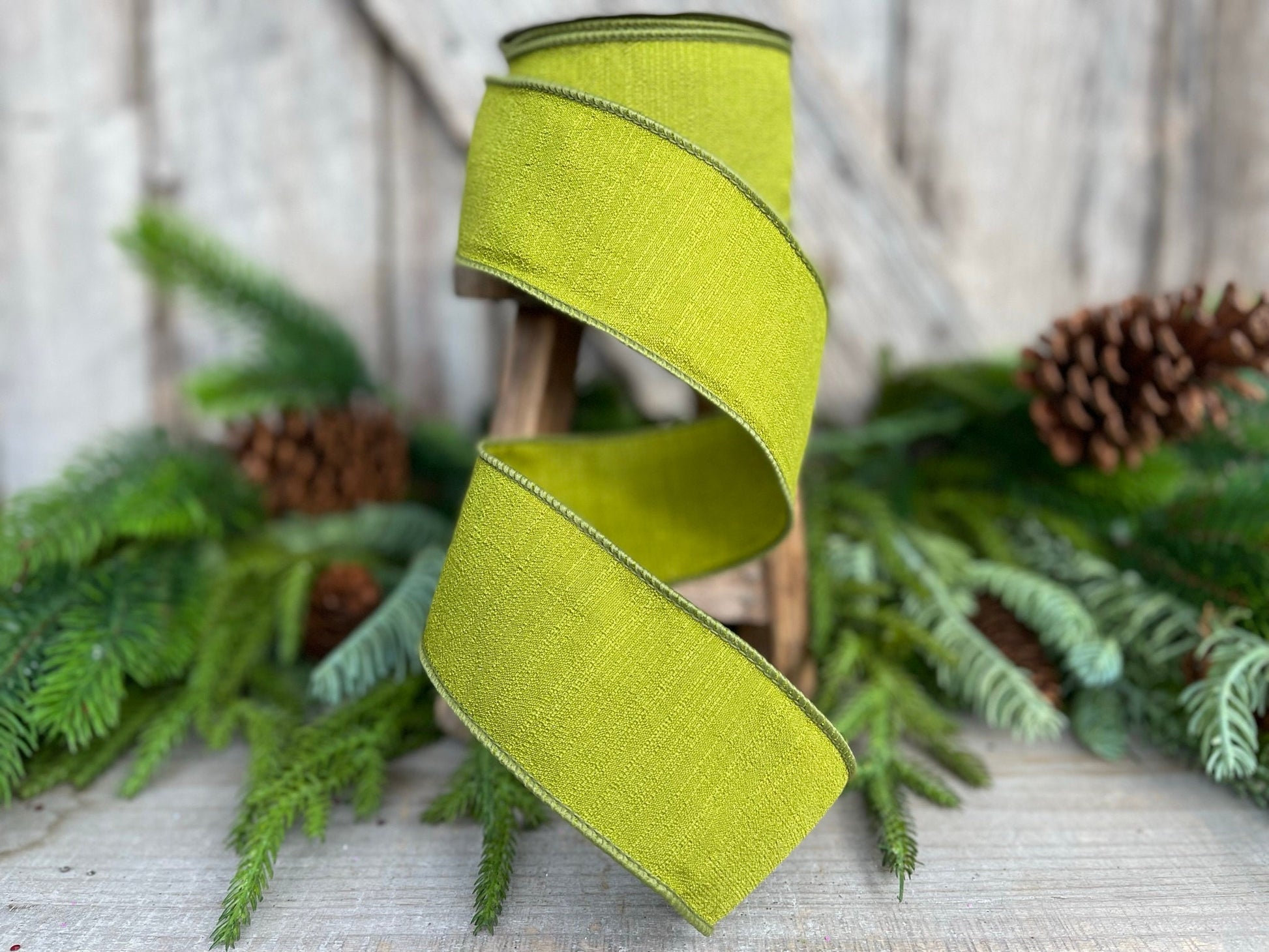 2.5" Olive Ribbon, Farrisilk Shabby Silk, 2.5 inch ribbon