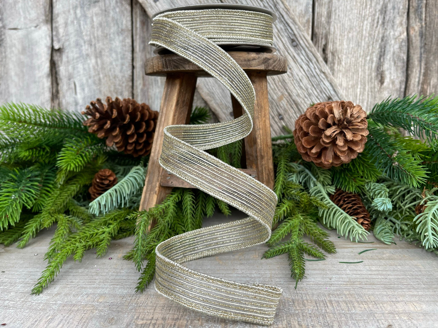 1" Platinum Tinsel Shimmer Ribbon, Farrisilk Ribbon