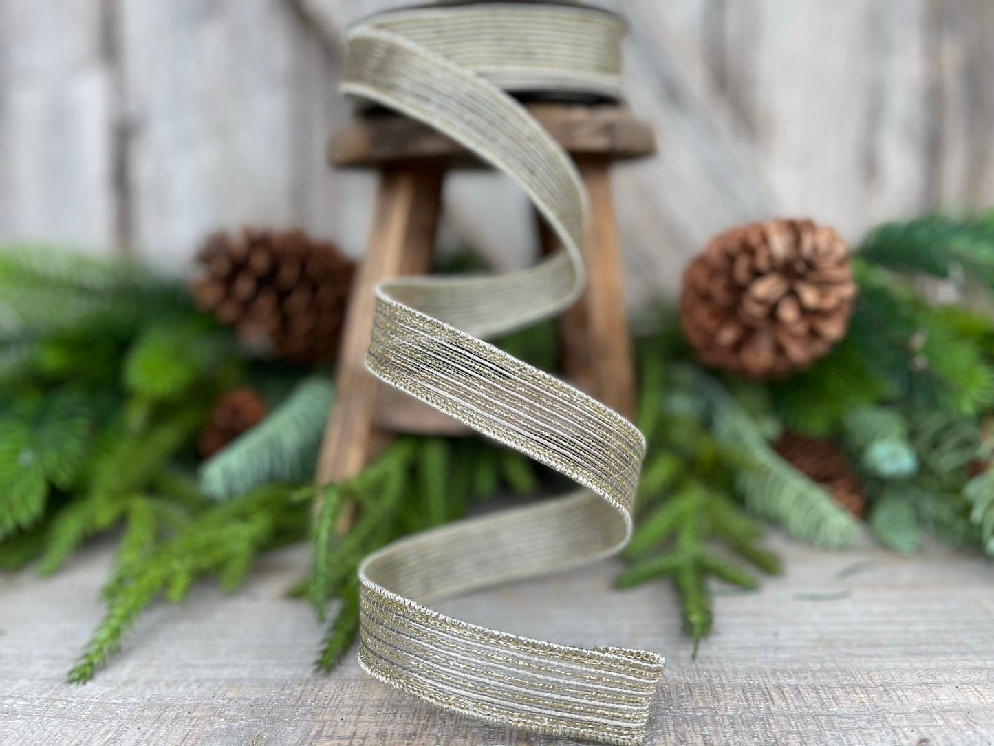 1" Platinum Tinsel Shimmer Ribbon, Farrisilk Ribbon