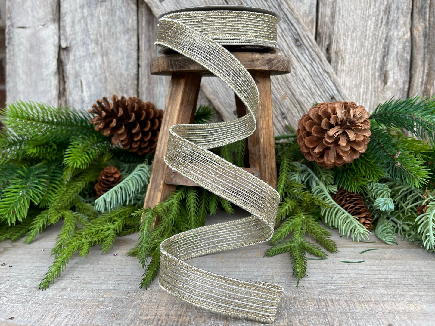1" Platinum Tinsel Shimmer Ribbon, Farrisilk Ribbon