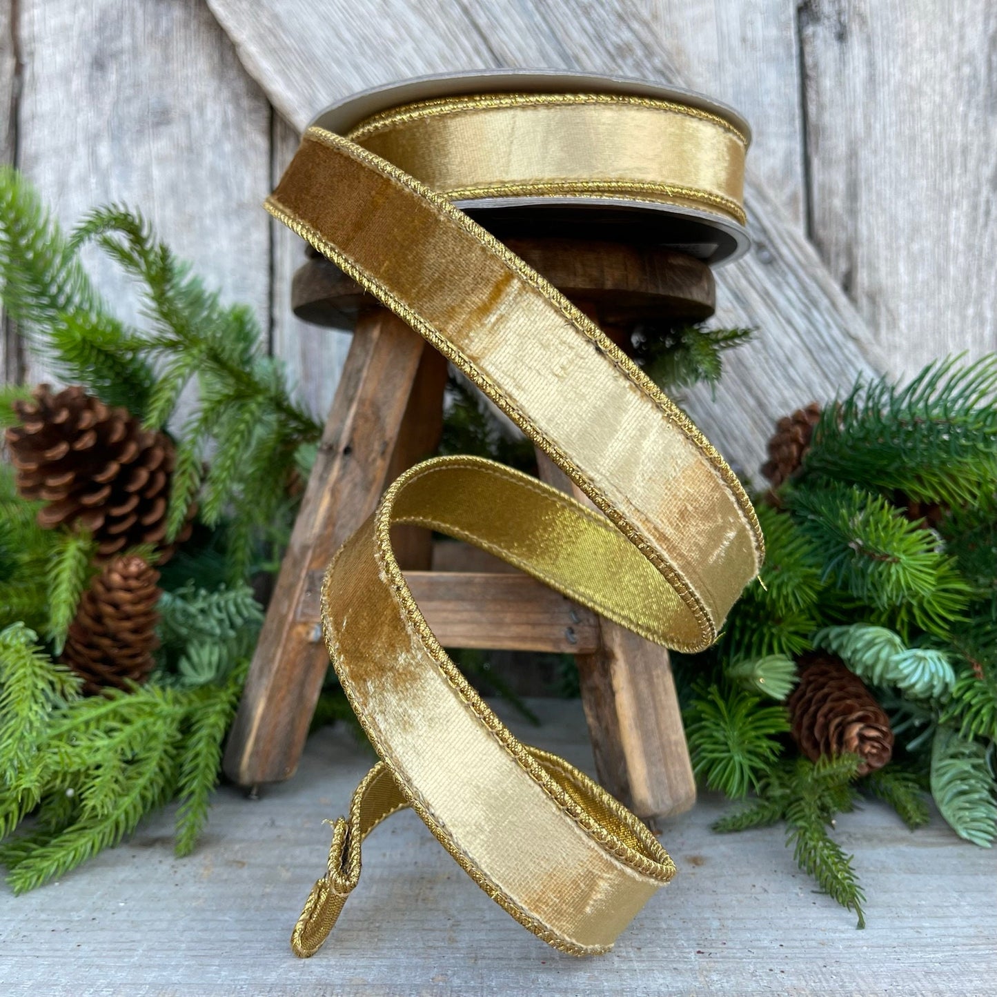 1" Gold velvet Luster Ribbon, Farrisilk ribbon, Gold ribbon