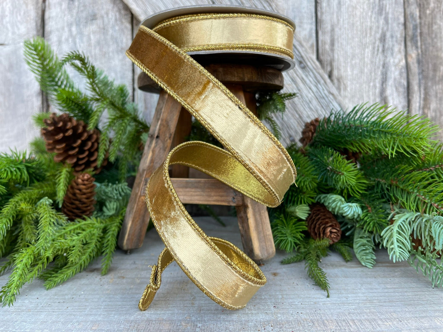1" Gold velvet Luster Ribbon, Farrisilk ribbon, Gold ribbon