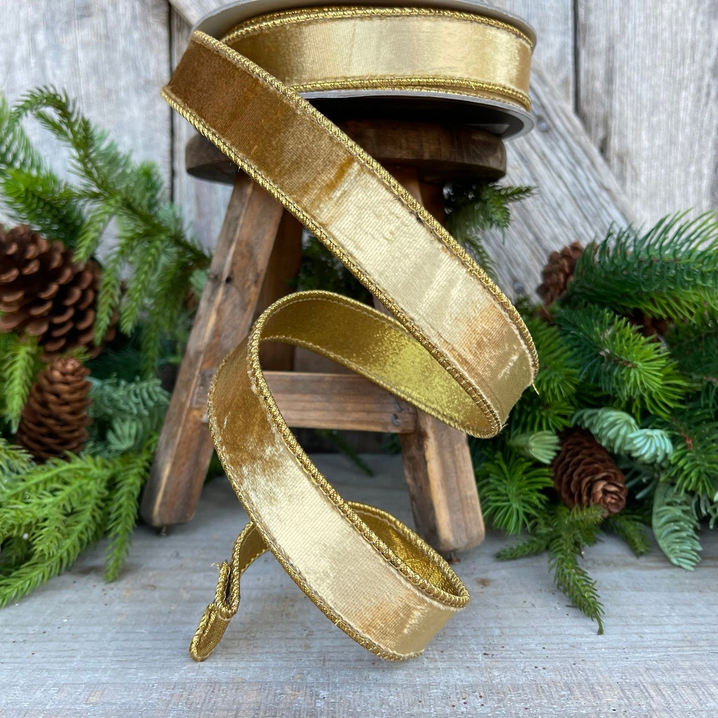 1" Gold velvet Luster Ribbon, Farrisilk ribbon, Gold ribbon