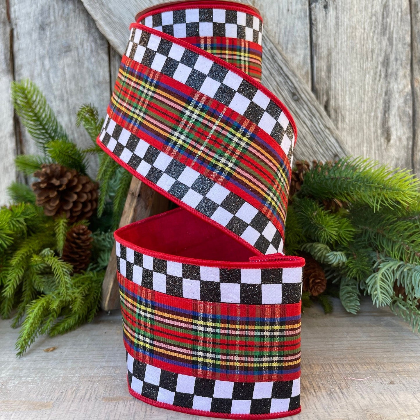 4" Christmas Checks and Plaid Ribbon, Farrisilk ribbon