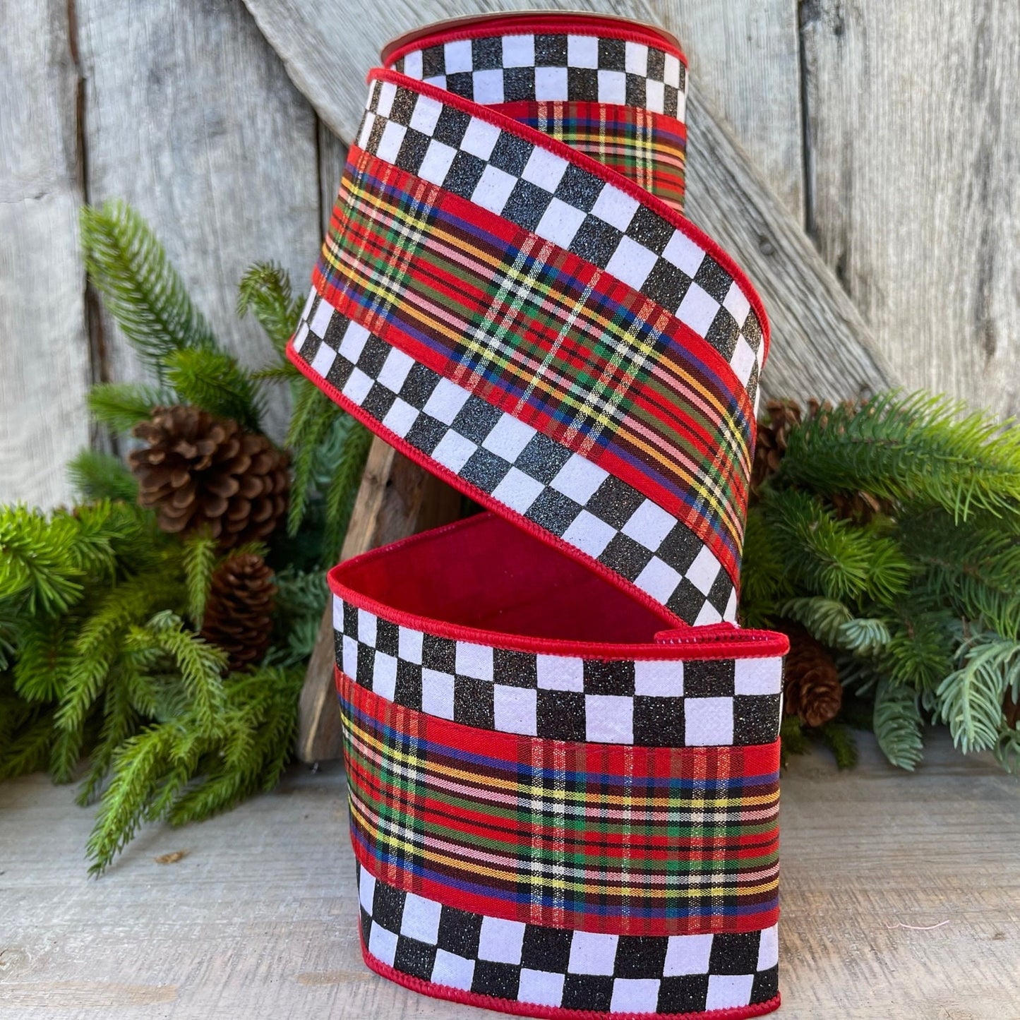 4" Christmas Checks and Plaid Ribbon, Farrisilk ribbon