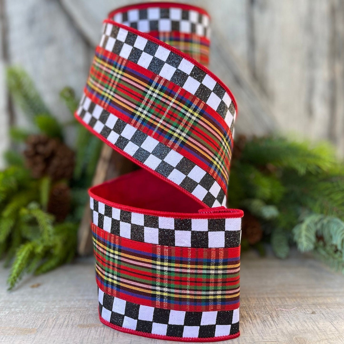 4" Christmas Checks and Plaid Ribbon, Farrisilk ribbon
