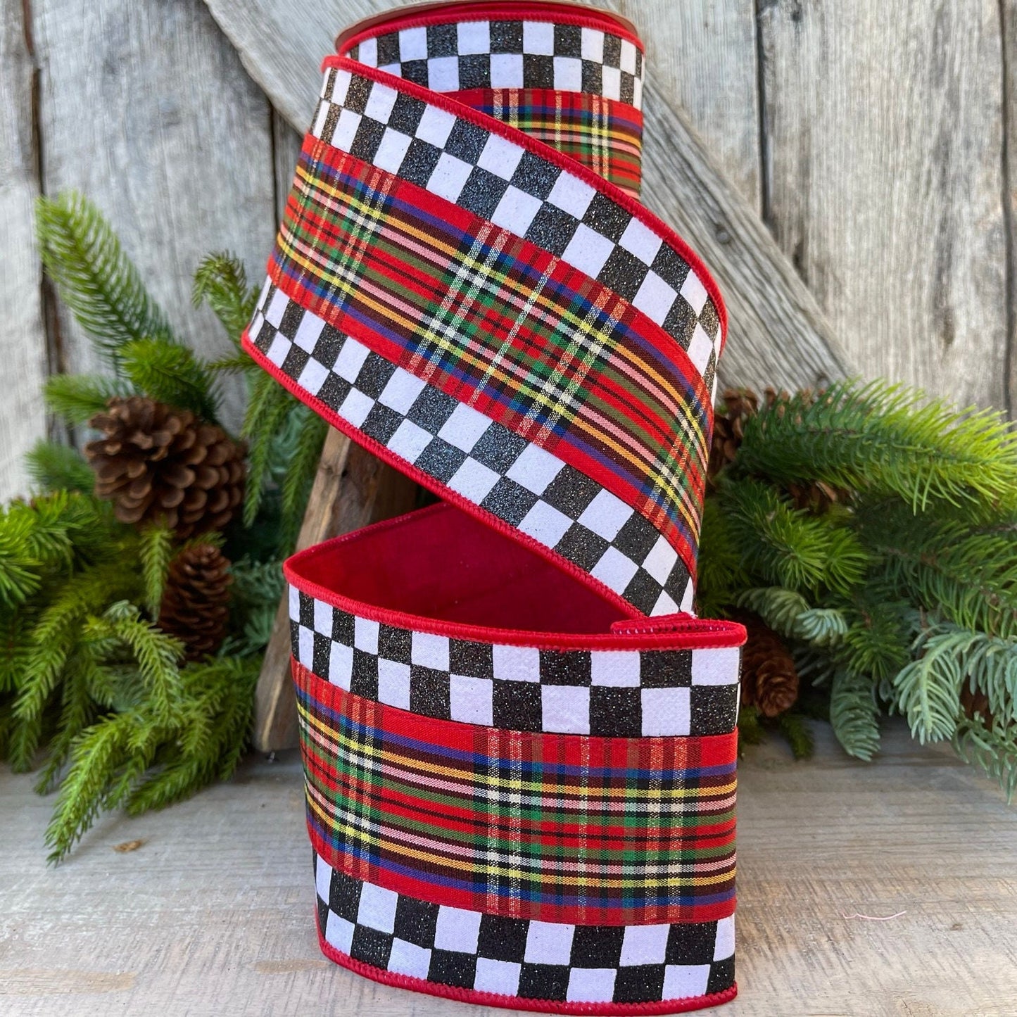 4" Christmas Checks and Plaid Ribbon, Farrisilk ribbon