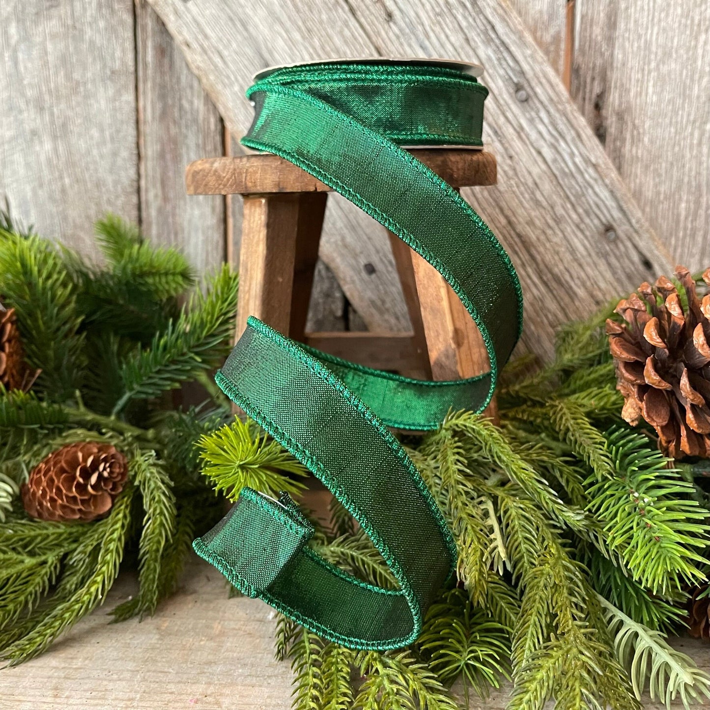 1" Emerald Green Luster Ribbon, Farrisilk