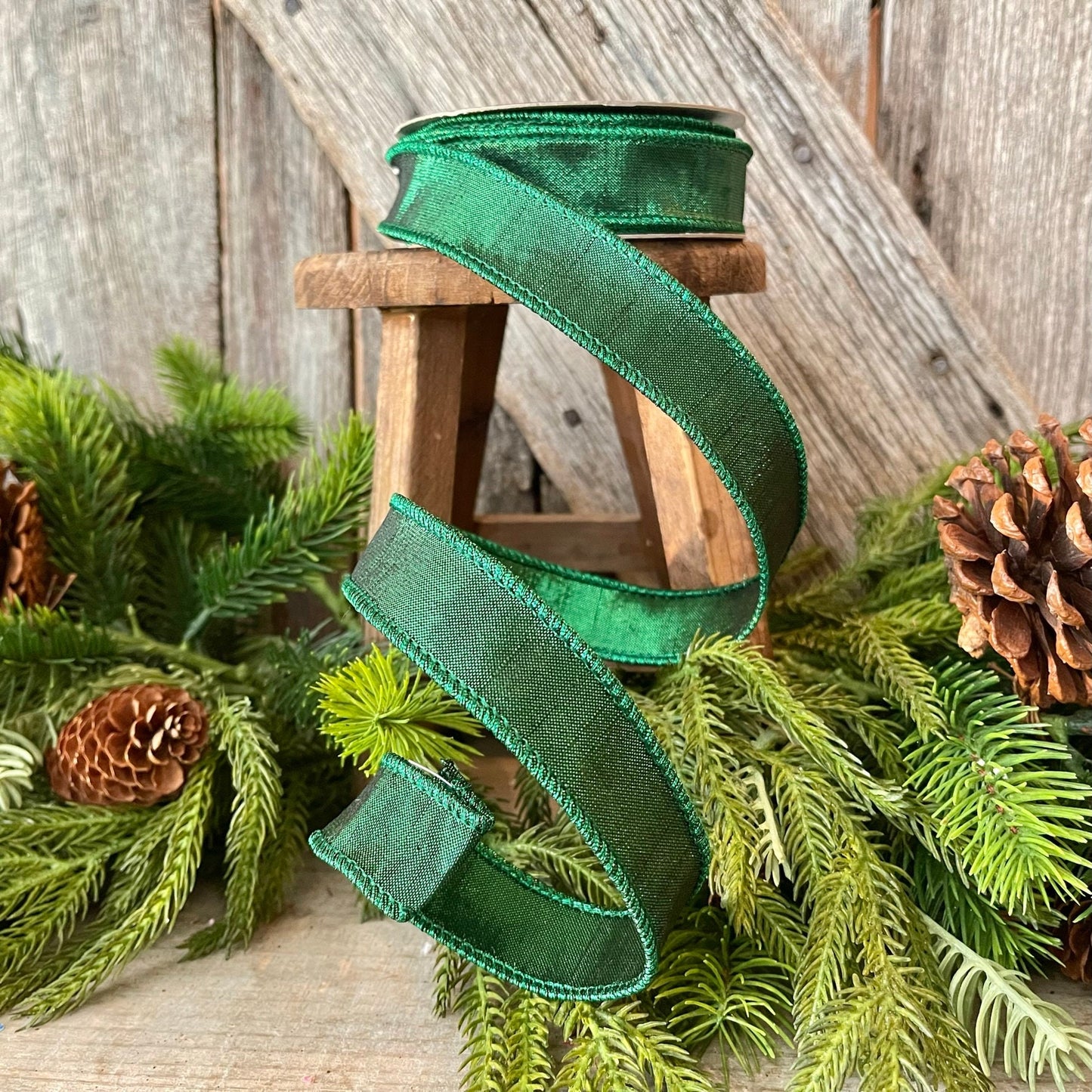 1" Emerald Green Luster Ribbon, Farrisilk