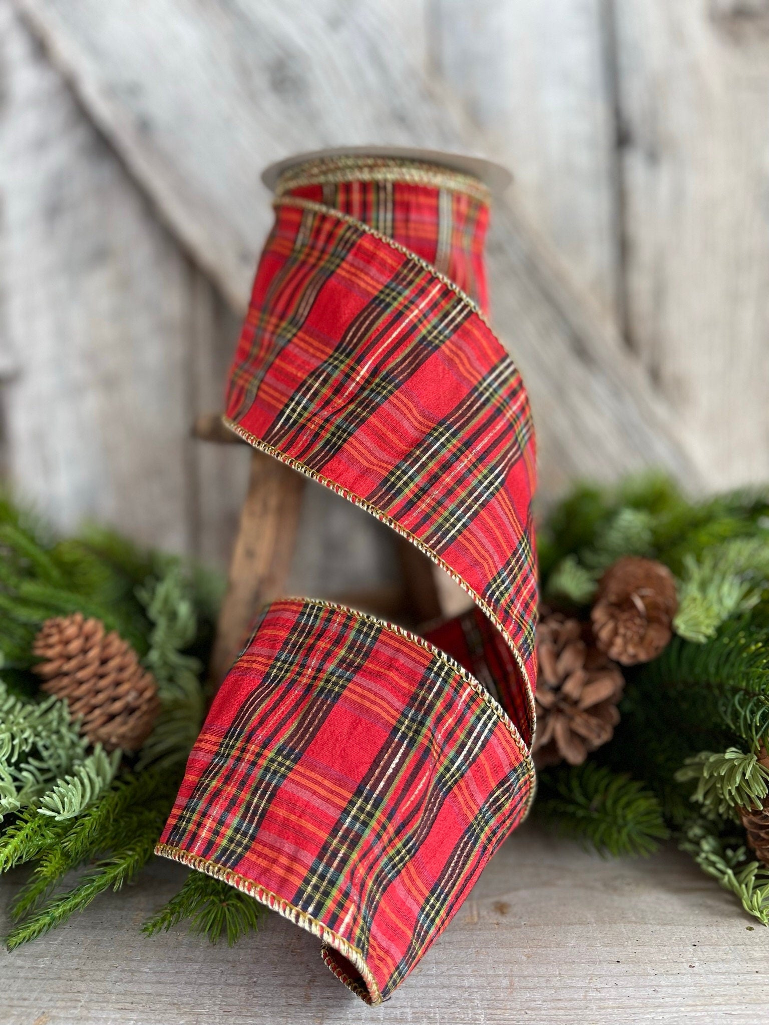 4" Red Christmas Plaid, Woodsy Christmas Ribbon, Christmas Plaid Ribbon