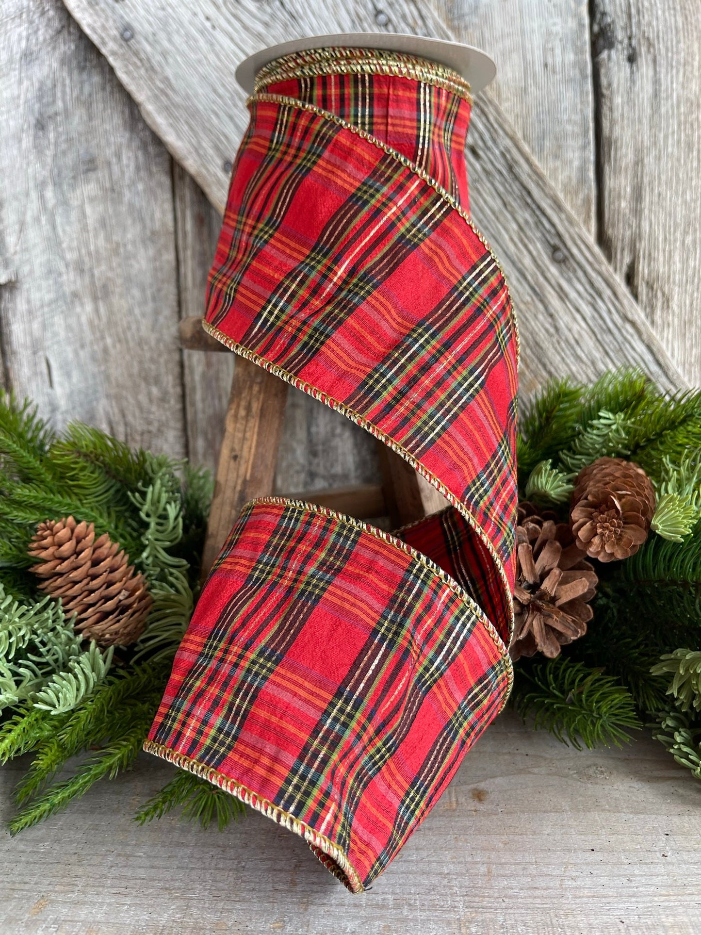 4" Red Christmas Plaid, Woodsy Christmas Ribbon, Christmas Plaid Ribbon