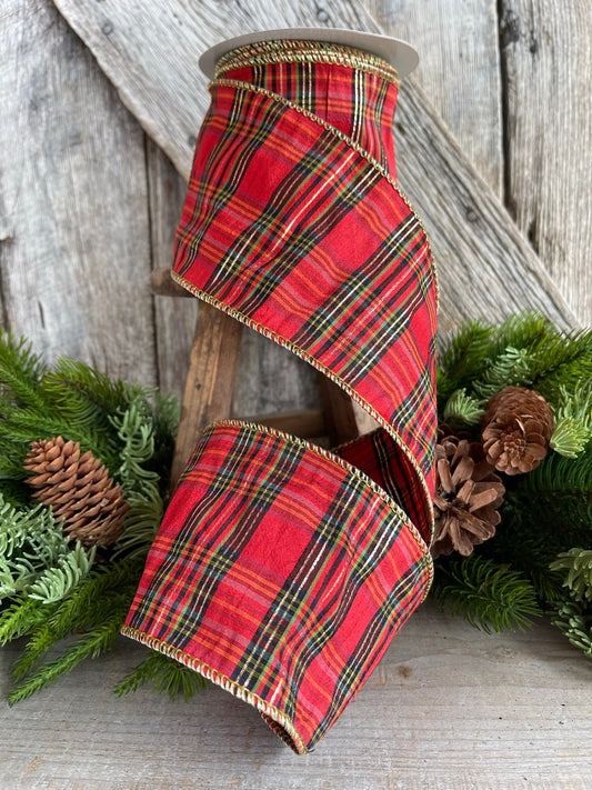4" Red Christmas Plaid, Woodsy Christmas Ribbon, Christmas Plaid Ribbon