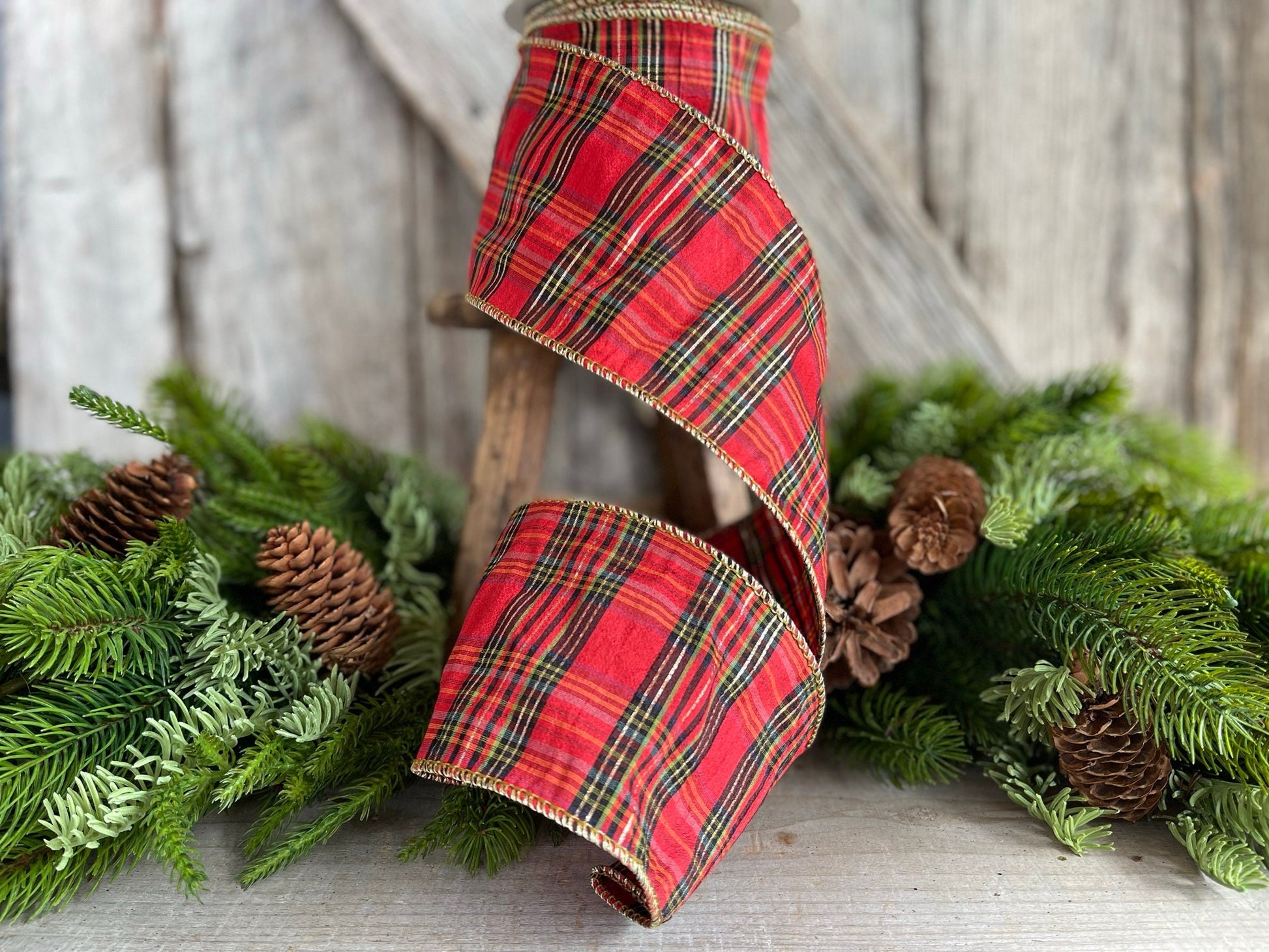 4" Red Christmas Plaid, Woodsy Christmas Ribbon, Christmas Plaid Ribbon