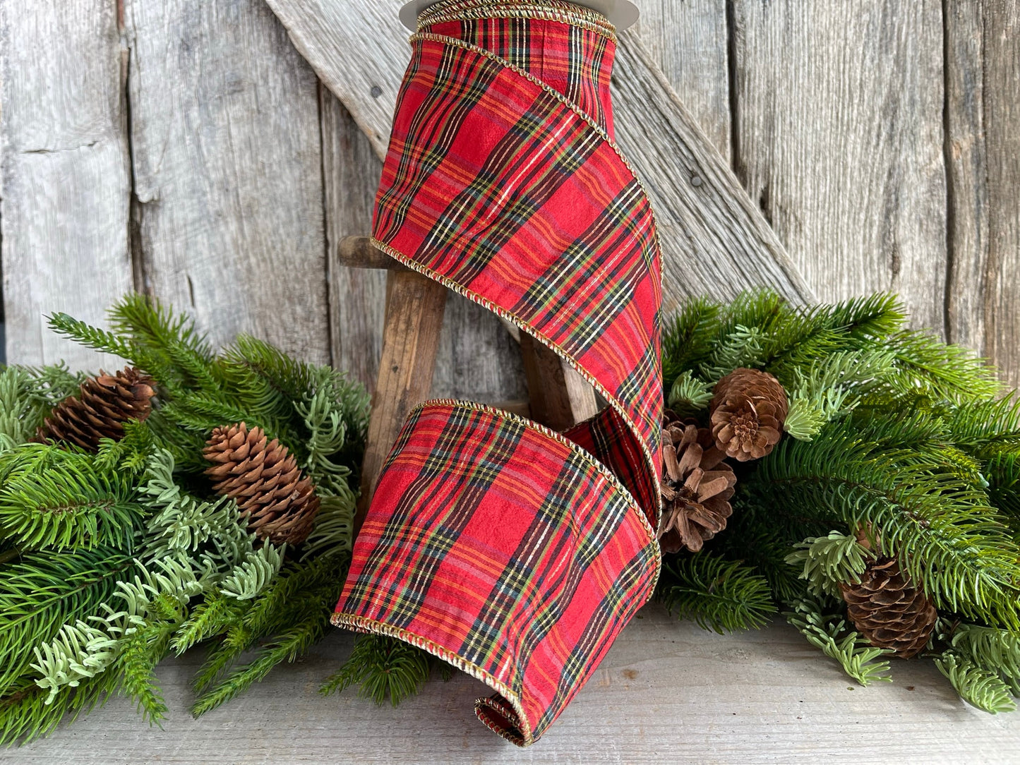 4" Red Christmas Plaid, Woodsy Christmas Ribbon, Christmas Plaid Ribbon