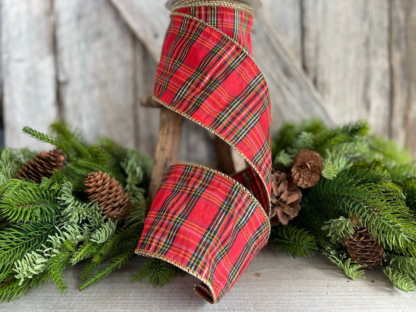 4" Red Christmas Plaid, Woodsy Christmas Ribbon, Christmas Plaid Ribbon
