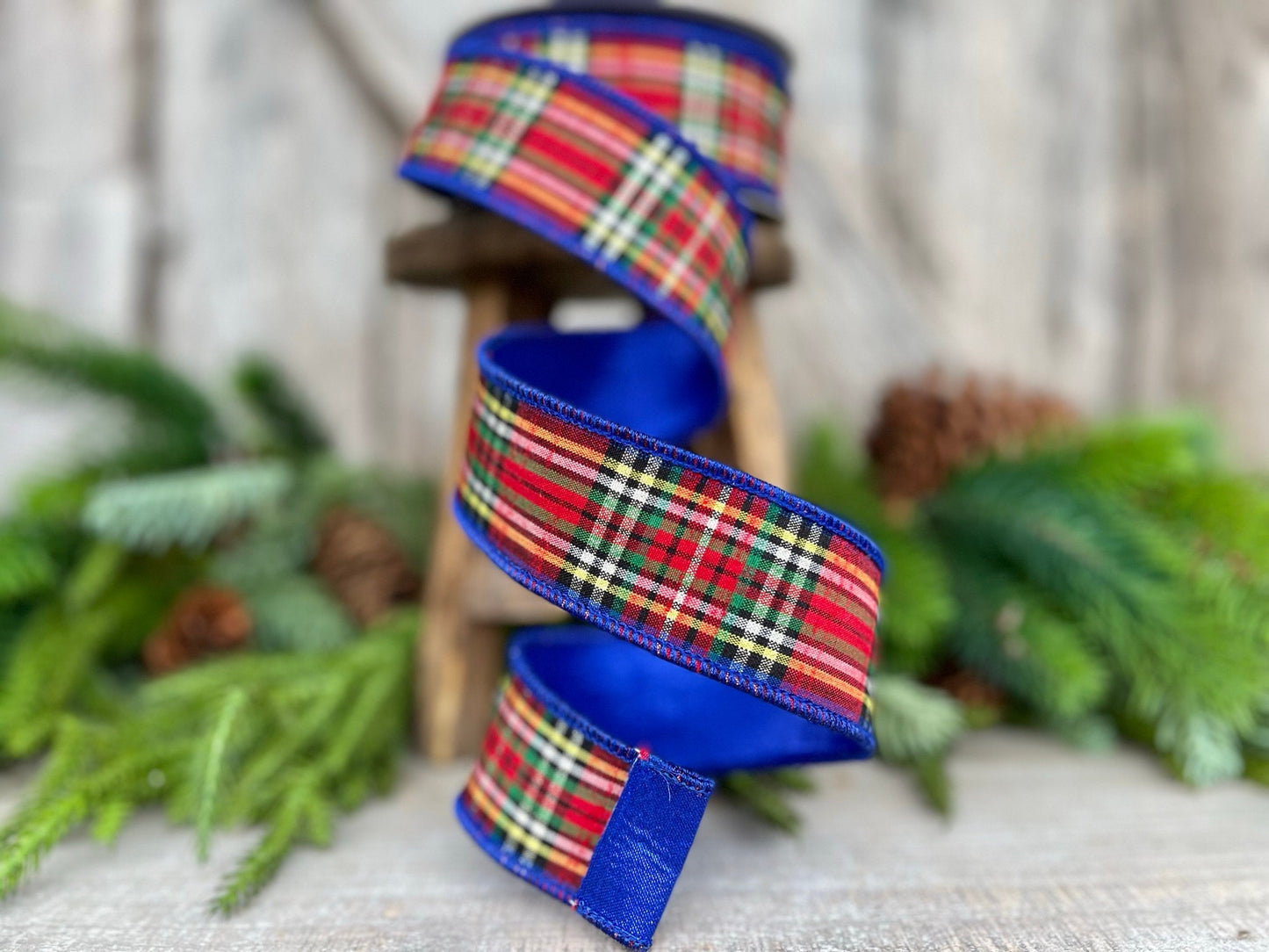 1.5" Blue Caroler Plaid RIbbon, Farrisilk Ribbon