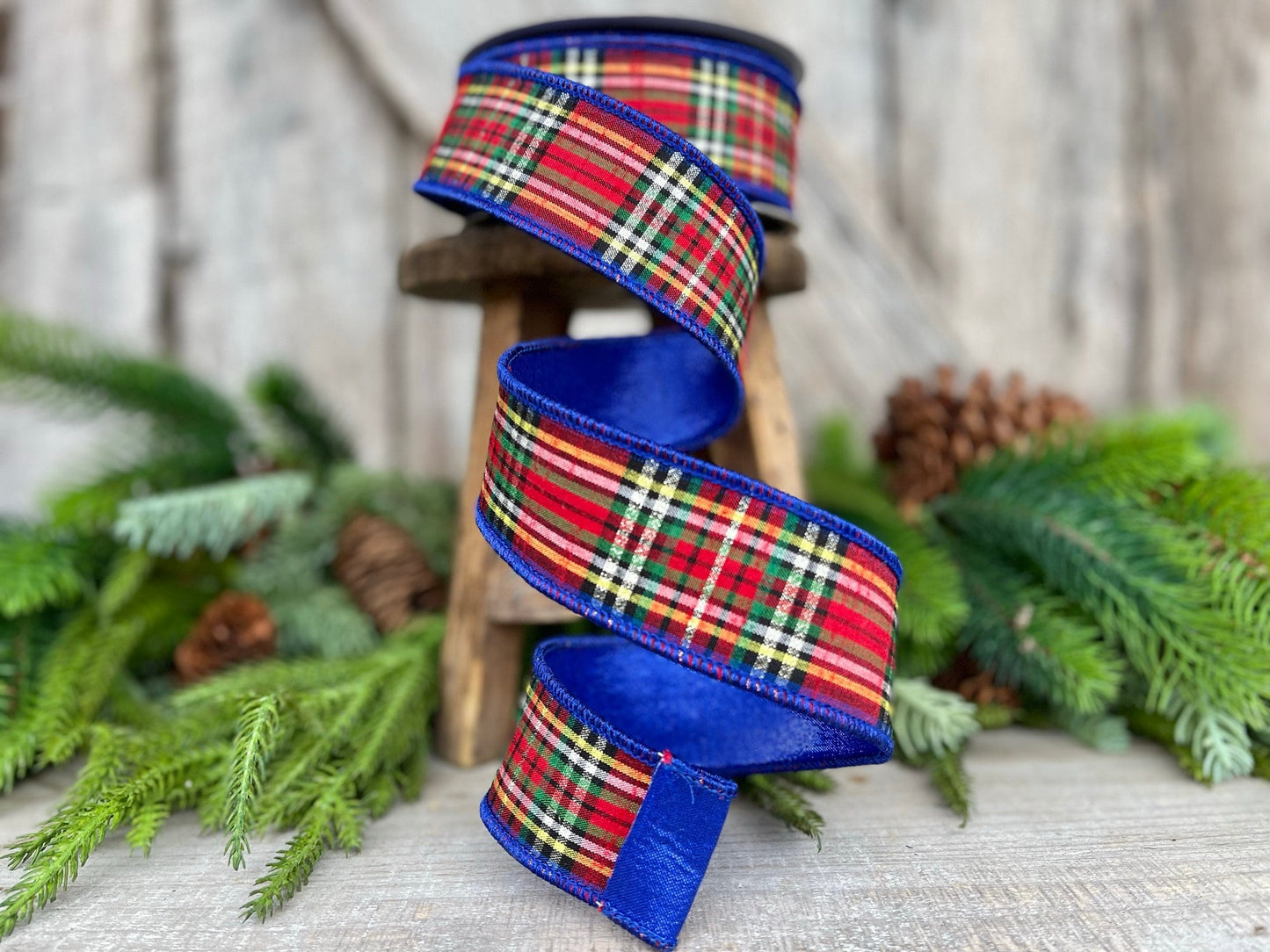 1.5" Blue Caroler Plaid RIbbon, Farrisilk Ribbon