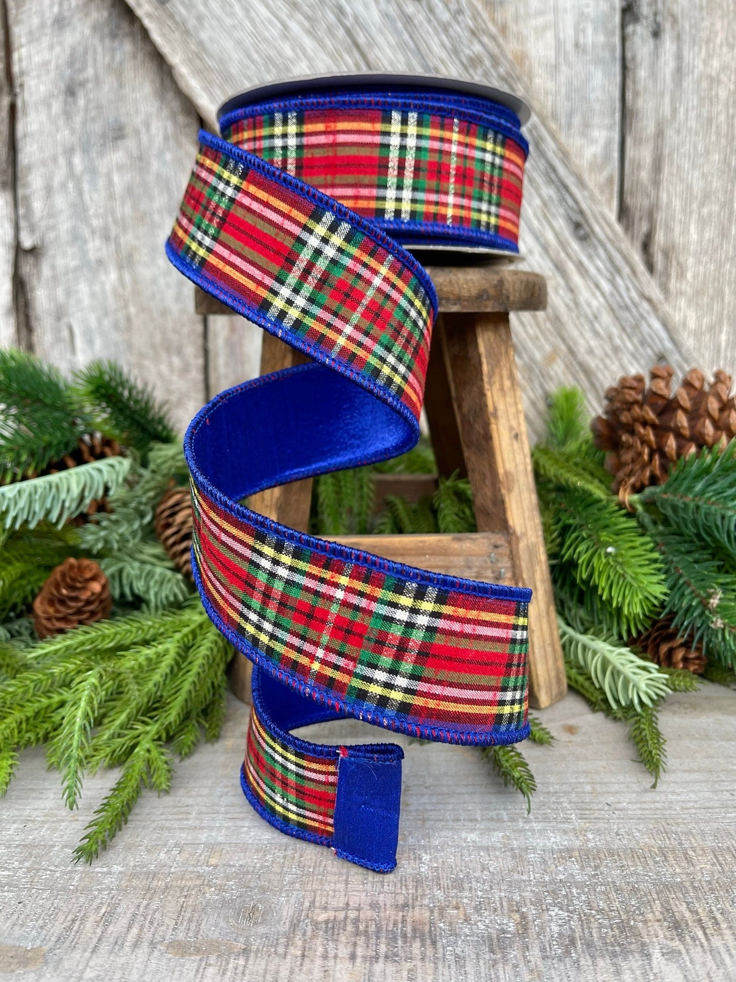 1.5" Blue Caroler Plaid RIbbon, Farrisilk Ribbon