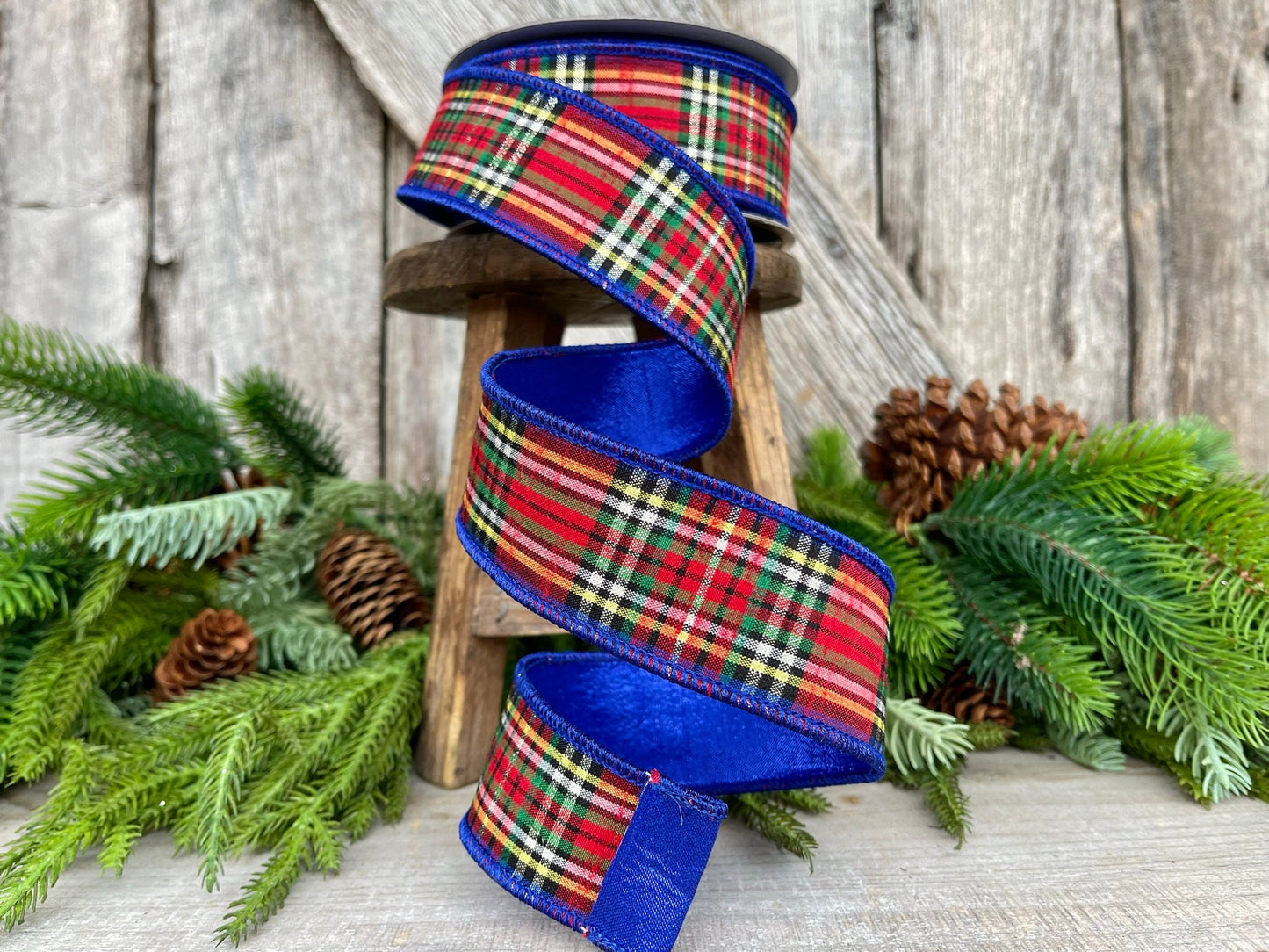 1.5" Blue Caroler Plaid RIbbon, Farrisilk Ribbon