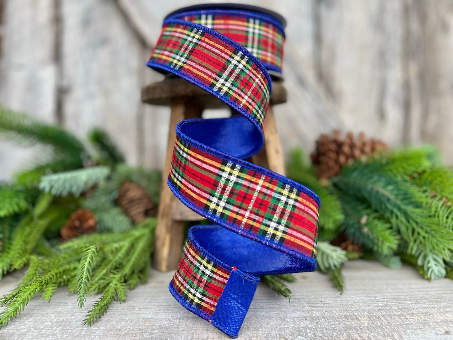 1.5" Blue Caroler Plaid RIbbon, Farrisilk Ribbon