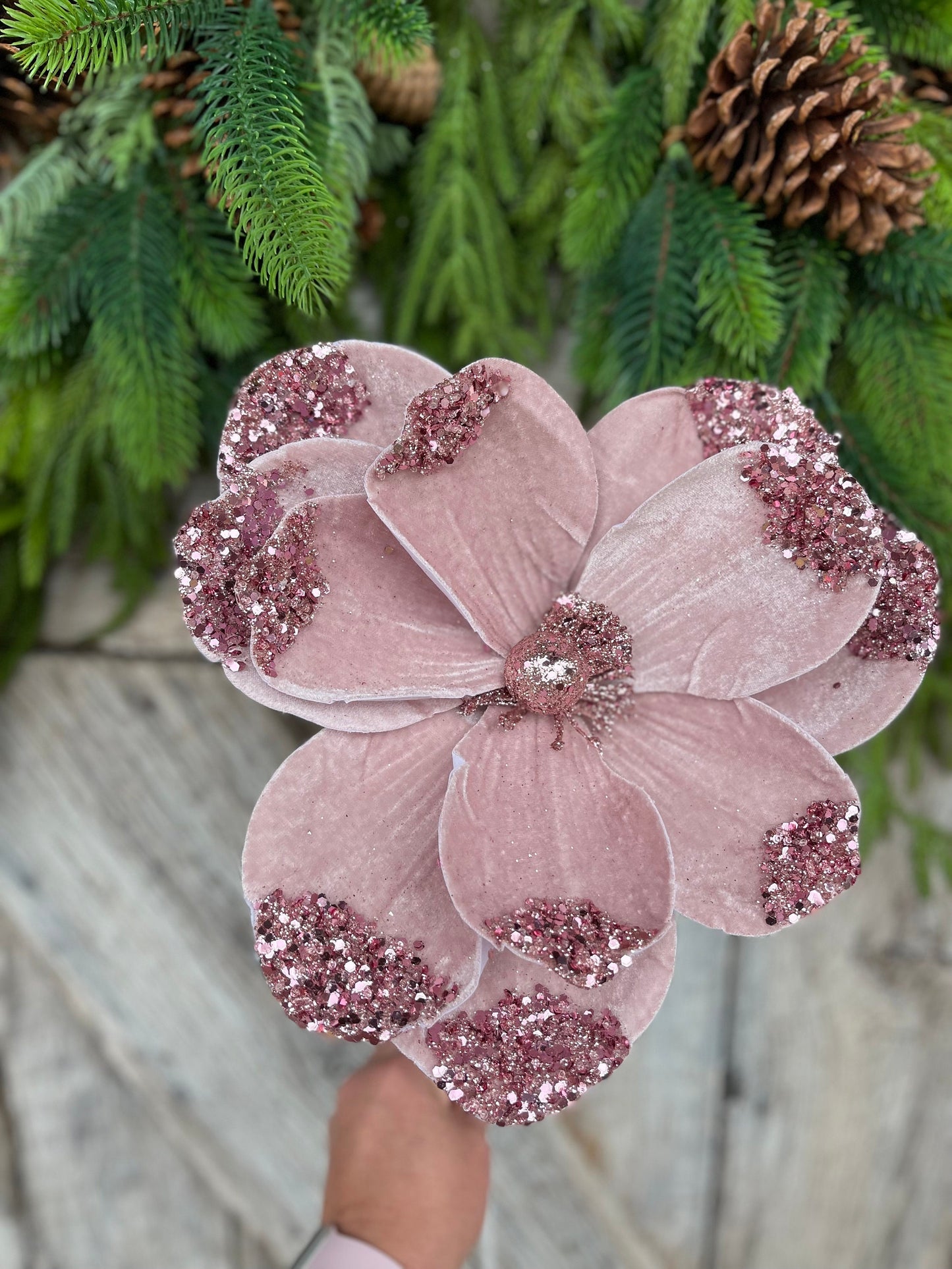21" Light Pink Velvet Magnolia, Christmas Magnolia, Faux Magnolia Stem