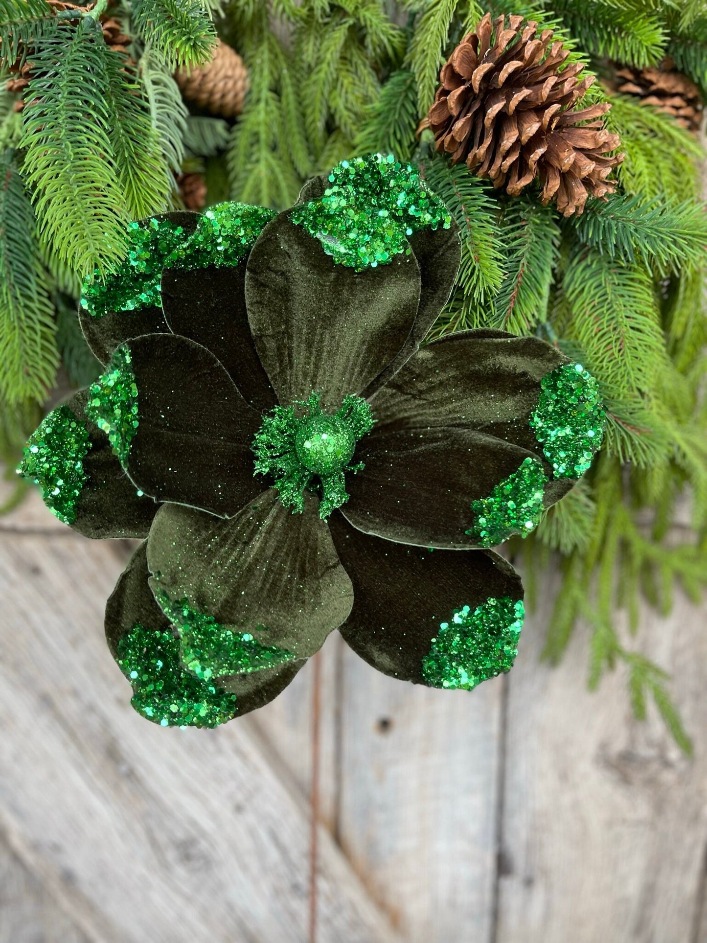 21" Emerald Green Velvet Magnolia, Christmas Magnolia