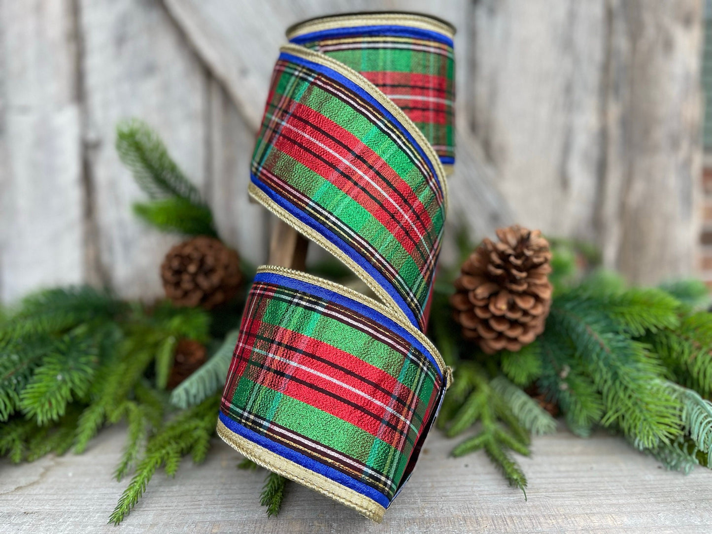 4" Traditional CHristmas Plaid, Farrisilk Ribbon, Red Blue Chirstmas Plaid RIbbon