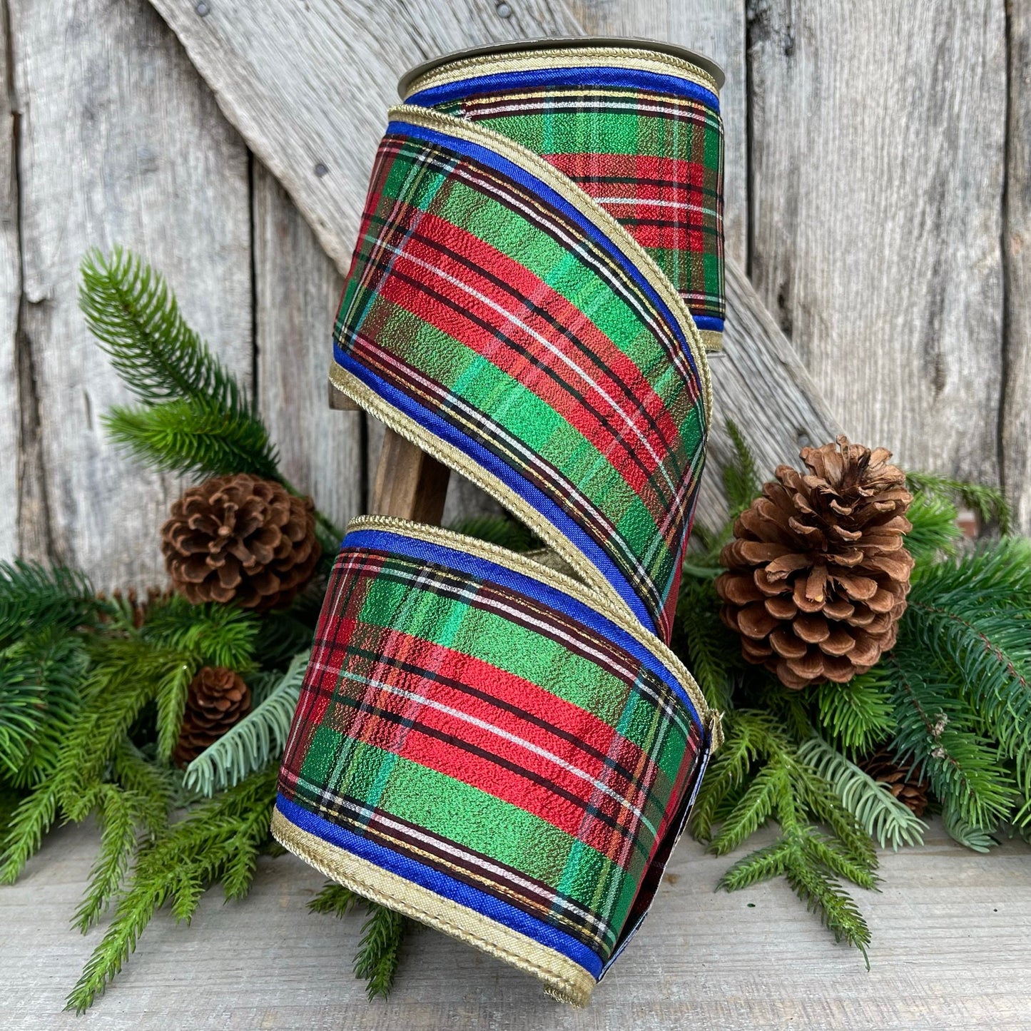4" Traditional CHristmas Plaid, Farrisilk Ribbon, Red Blue Chirstmas Plaid RIbbon