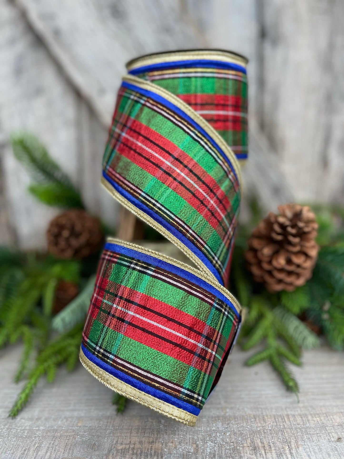 4" Traditional CHristmas Plaid, Farrisilk Ribbon, Red Blue Chirstmas Plaid RIbbon