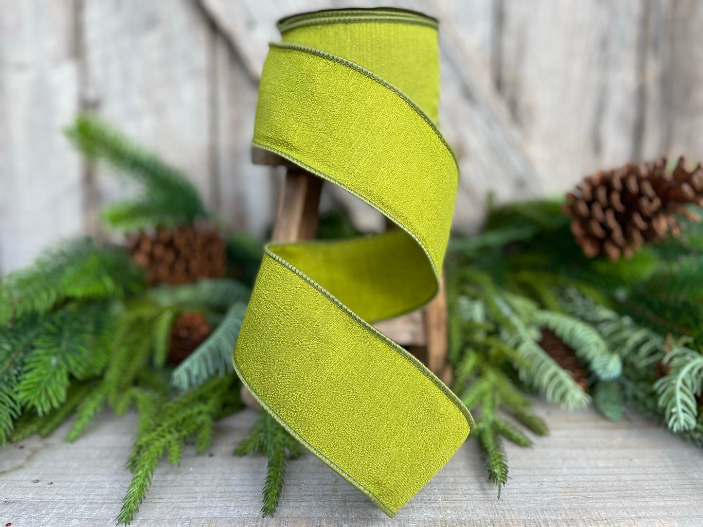 2.5" Olive Ribbon, Farrisilk Shabby Silk, 2.5 inch ribbon