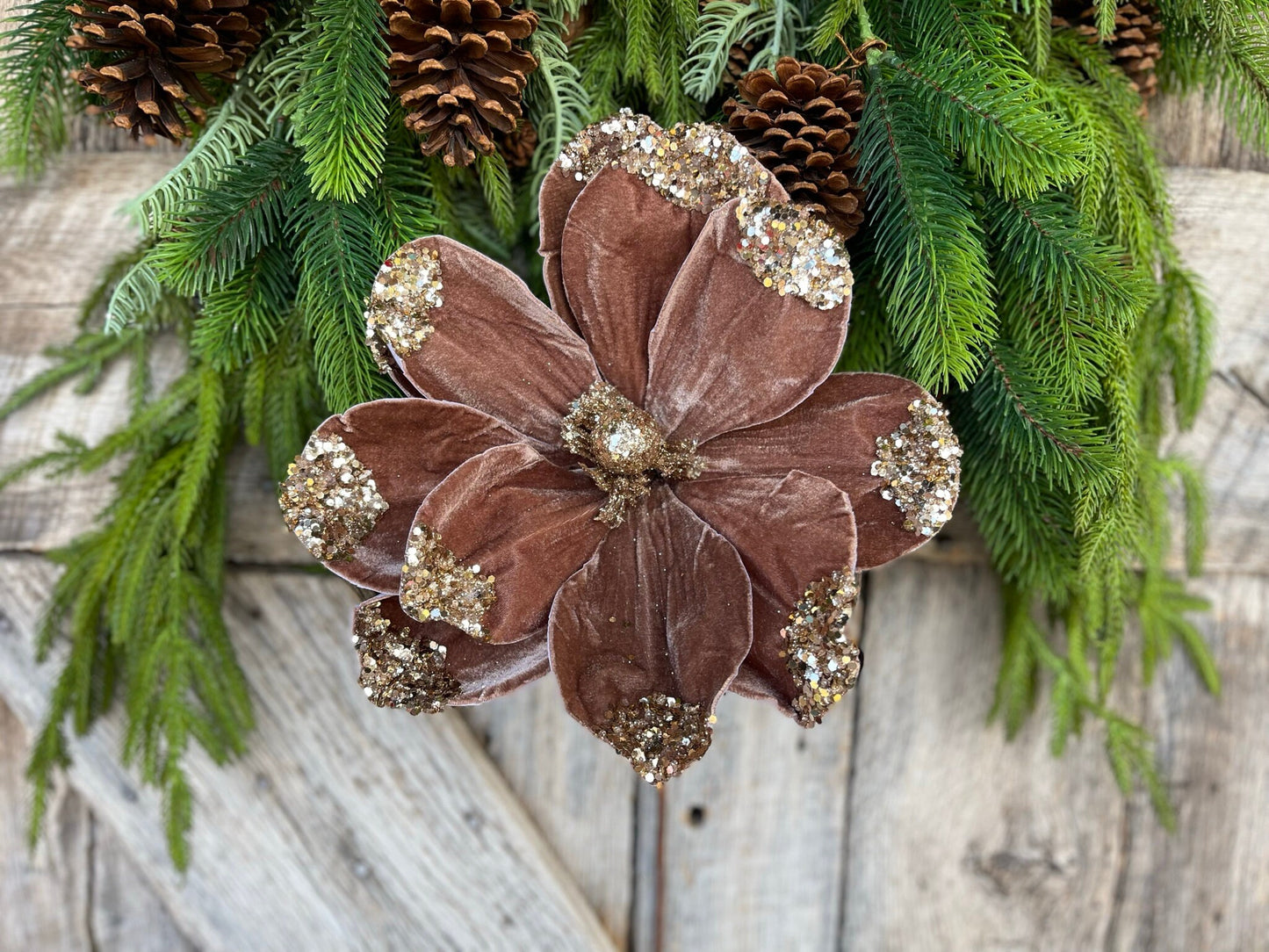 21" Mocha Brown Velvet Magnolia, Christmas Magnolia, Faux Magnolia Stem