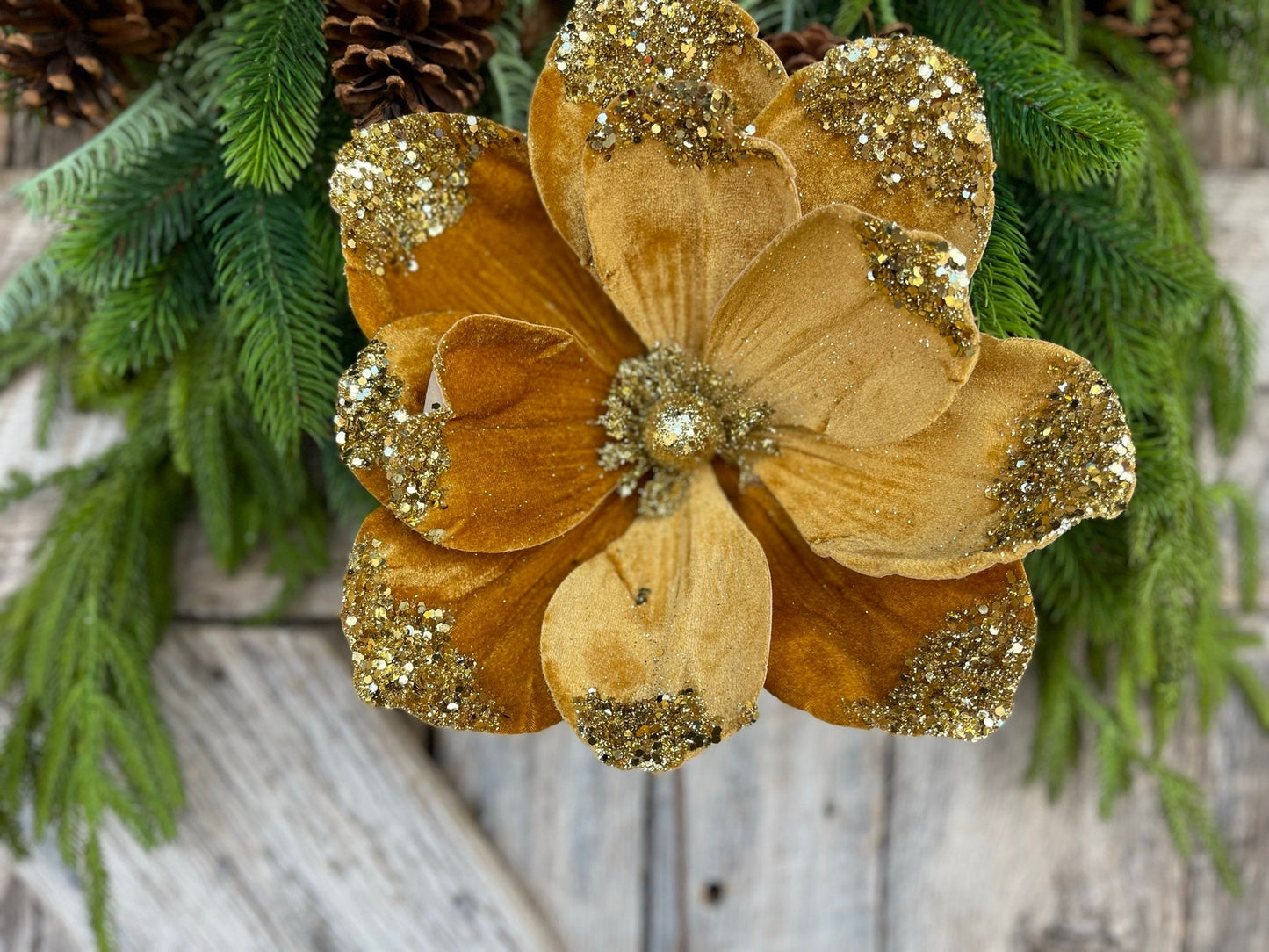 21" Gold Velvet Magnolia, Christmas Magnolia, Faux Magnolia Stem