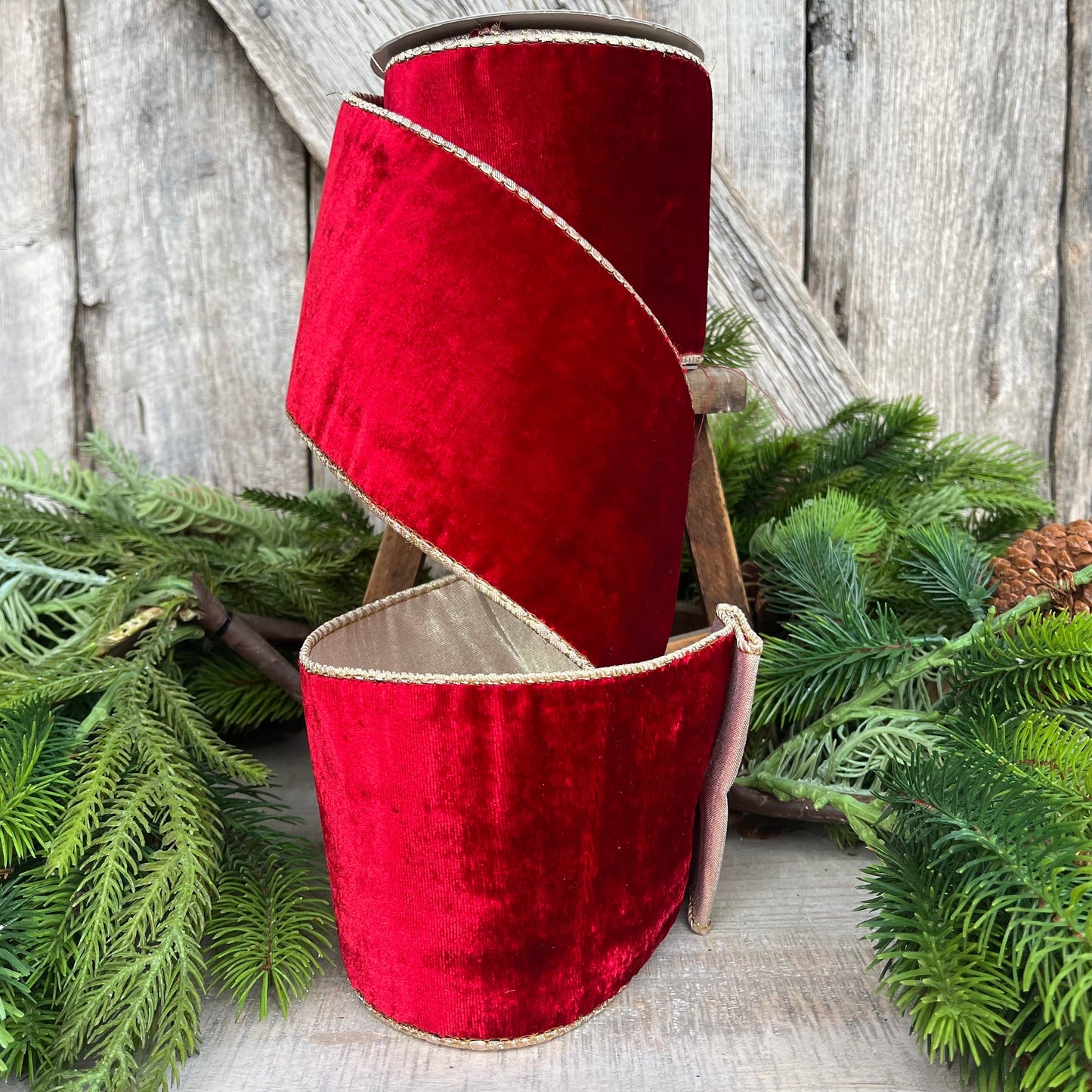 4" Red Plush Velvet RIbbon, Wired Ribbon, Red Velvet Ribbon