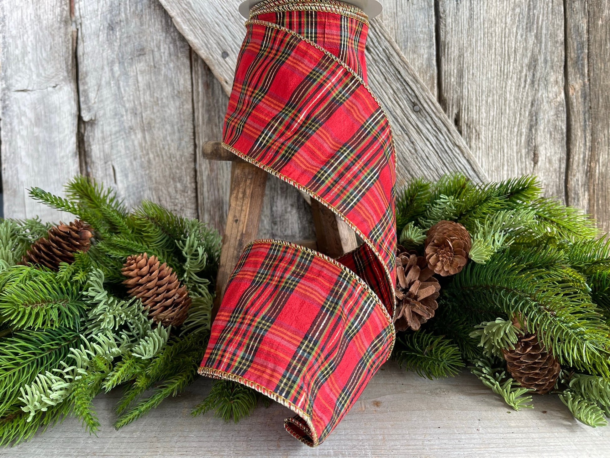 4" Red Christmas Plaid, Woodsy Christmas Ribbon, Christmas Plaid Ribbon