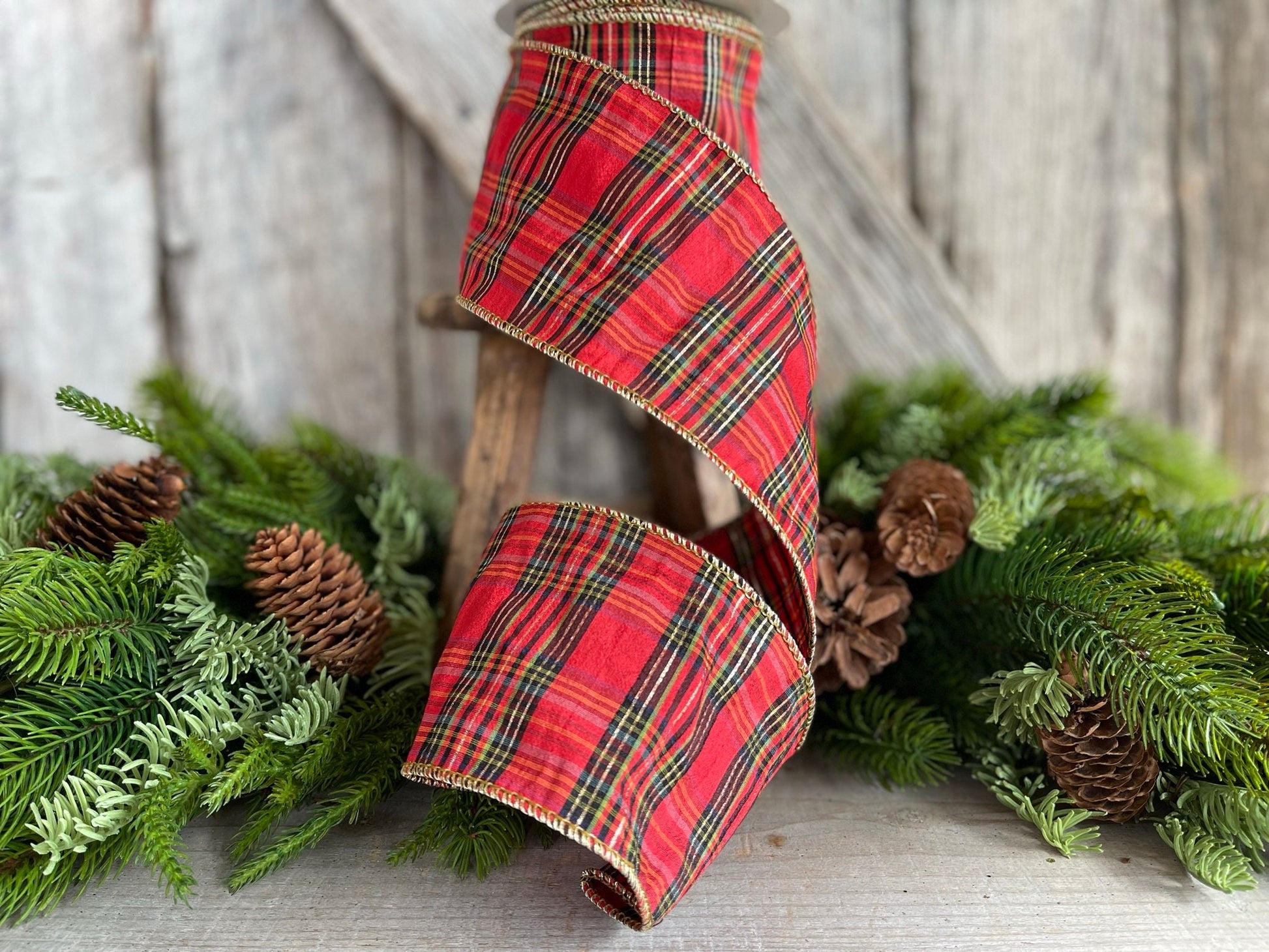 4" Red Christmas Plaid, Woodsy Christmas Ribbon, Christmas Plaid Ribbon