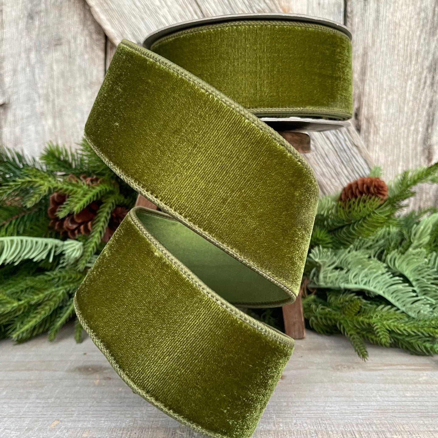2.5" Forest Green Velvet Ribbon, Farrisilk Ribbon, Wired Ribbon
