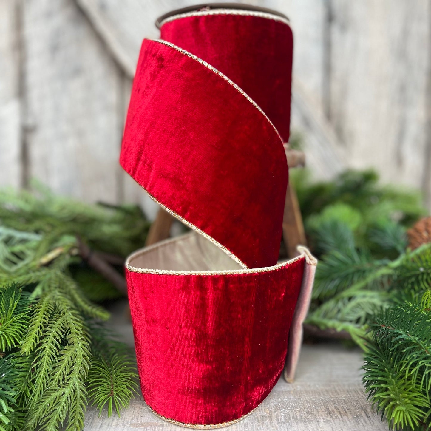4" Red Plush Velvet RIbbon, Wired Ribbon, Red Velvet Ribbon