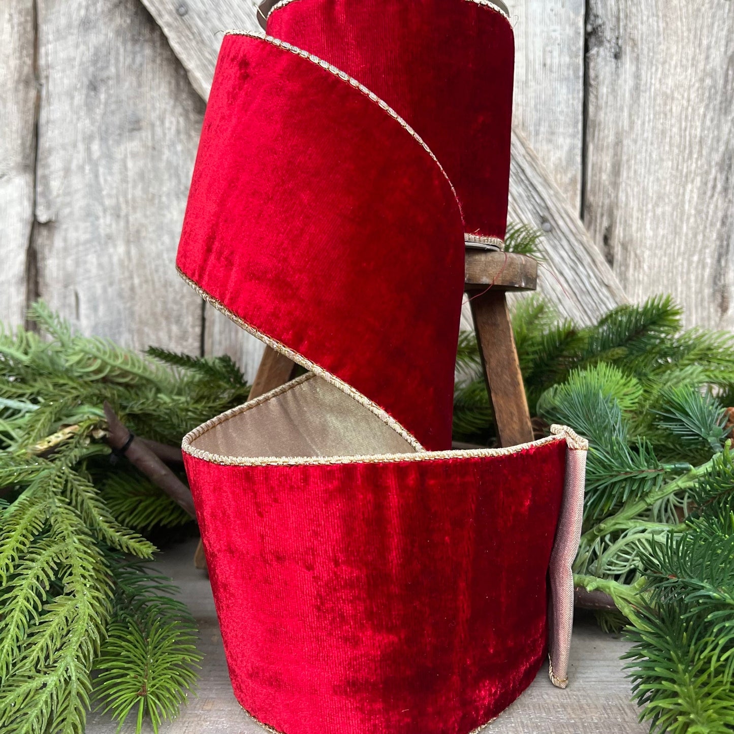 4" Red Plush Velvet RIbbon, Wired Ribbon, Red Velvet Ribbon