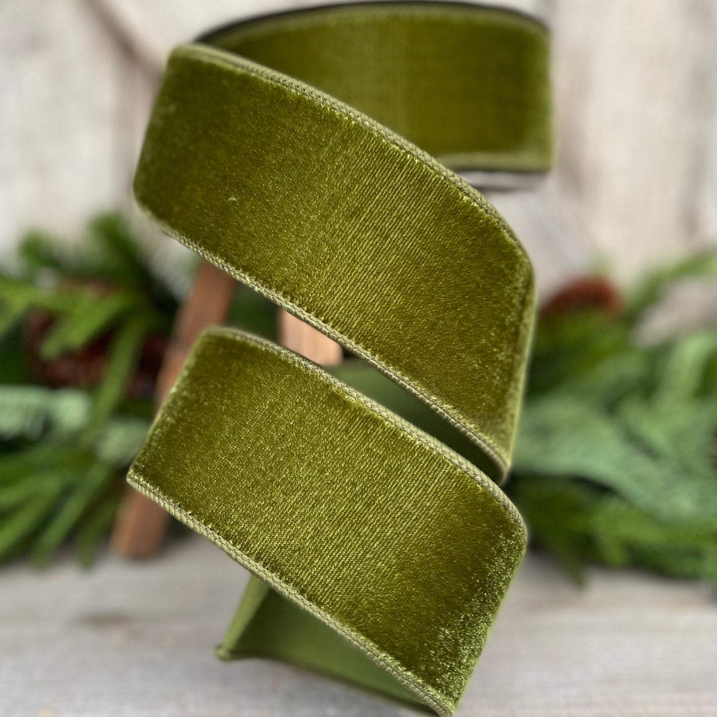 2.5" Forest Green Velvet Ribbon, Farrisilk Ribbon, Wired Ribbon